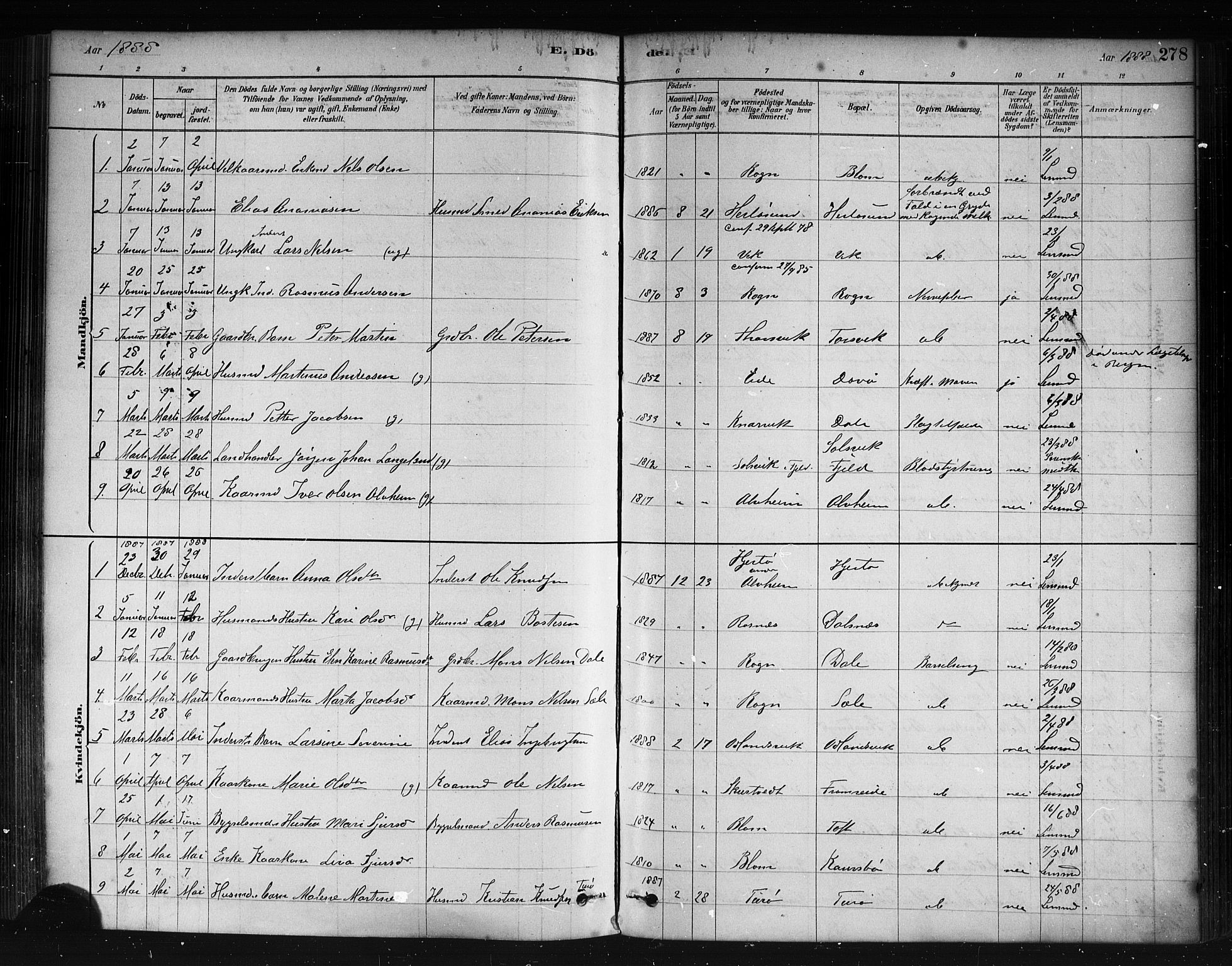 Herdla Sokneprestembete, AV/SAB-A-75701/H/Haa: Parish register (official) no. A 3, 1878-1890, p. 278