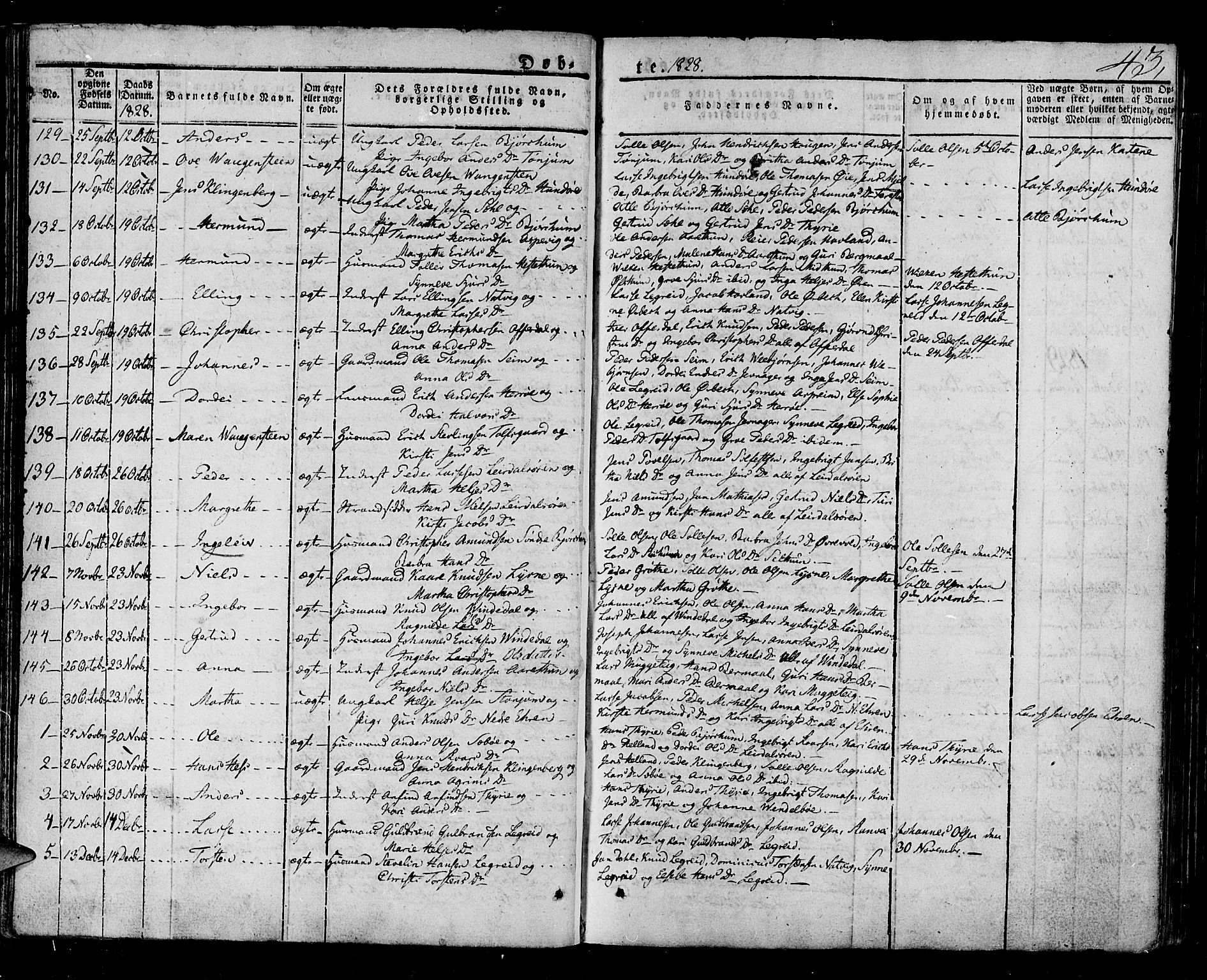 Lærdal sokneprestembete, SAB/A-81201: Parish register (official) no. A 5, 1822-1834, p. 43