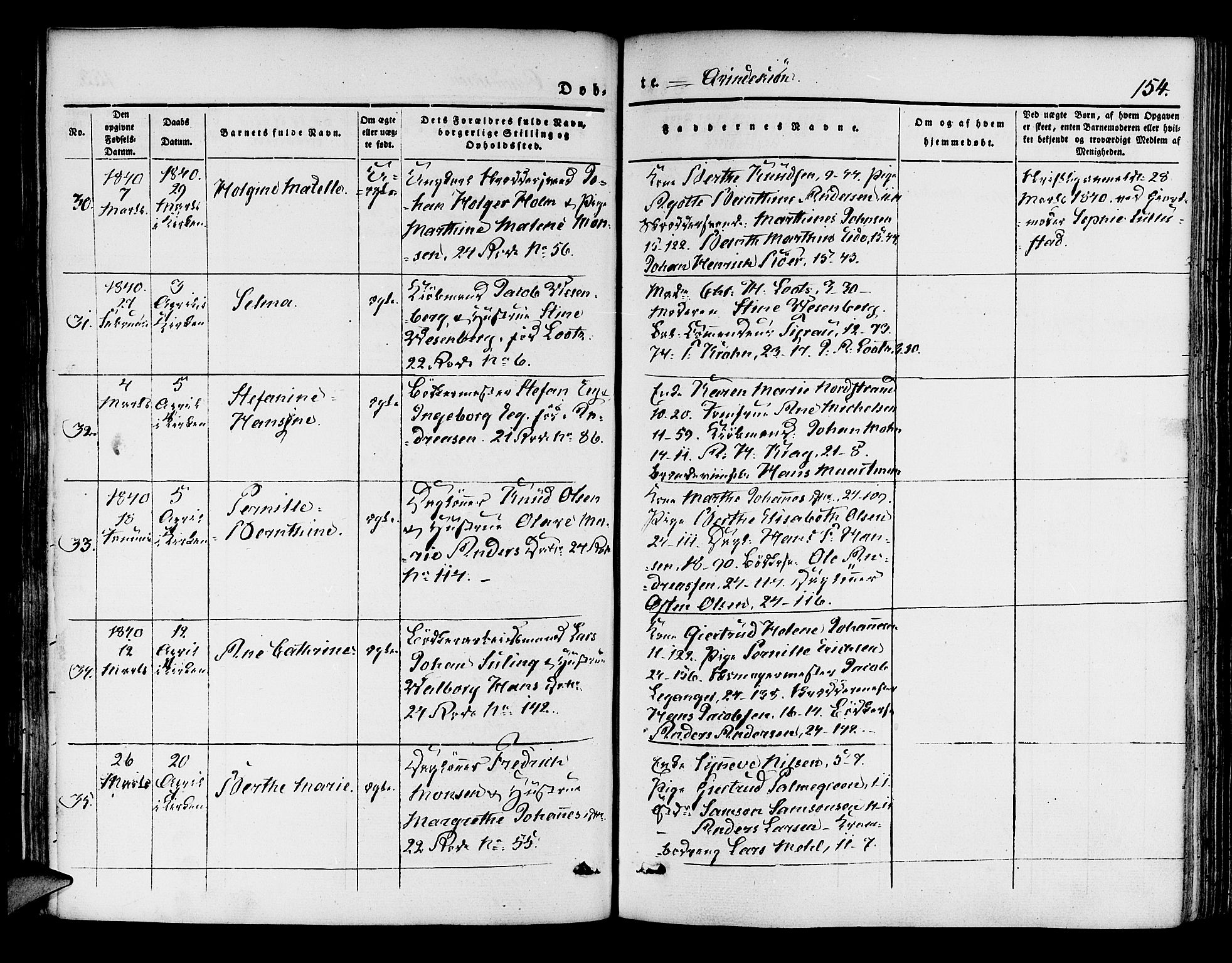 Korskirken sokneprestembete, SAB/A-76101/H/Hab: Parish register (copy) no. B 1, 1839-1847, p. 154