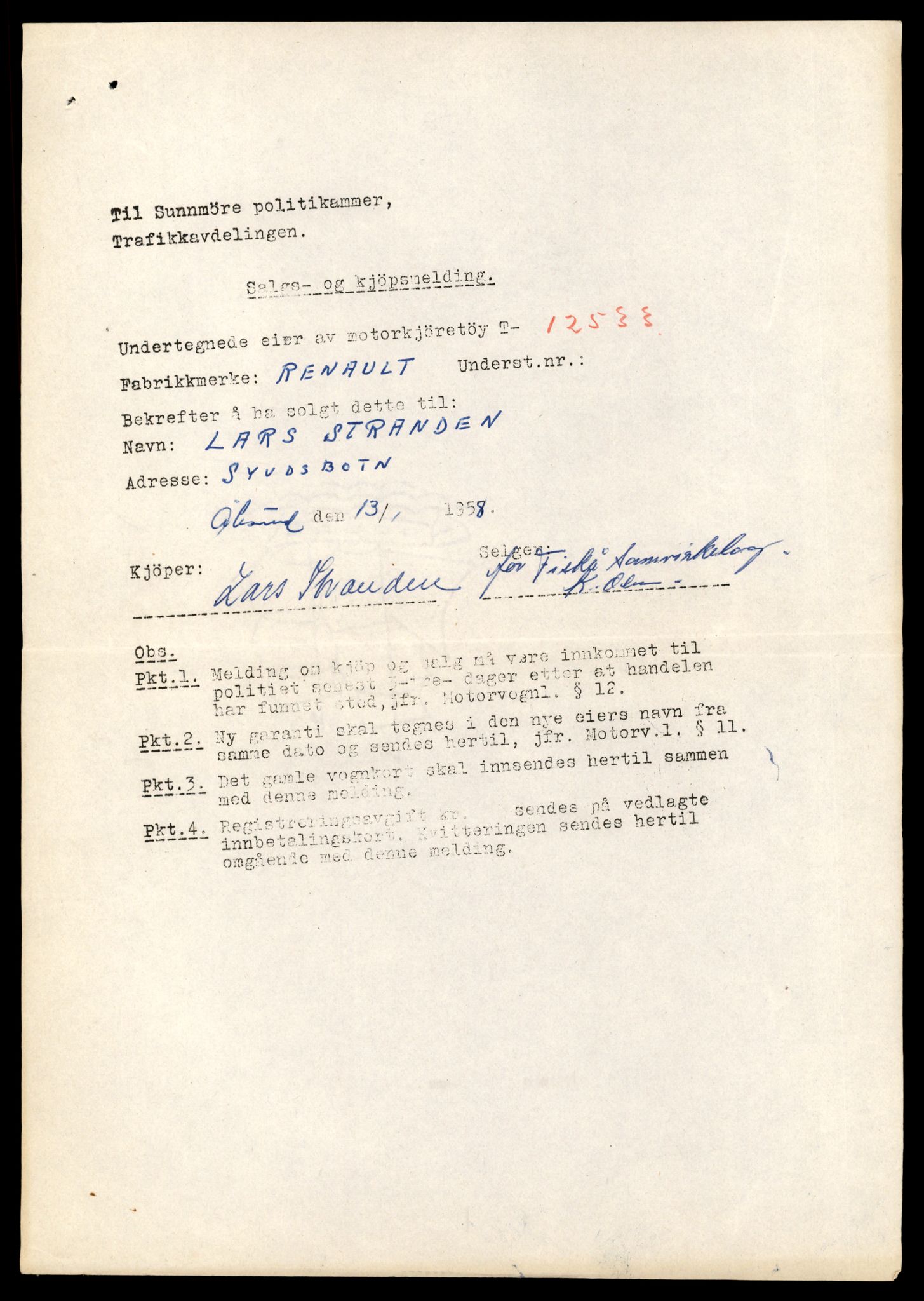 Møre og Romsdal vegkontor - Ålesund trafikkstasjon, AV/SAT-A-4099/F/Fe/L0034: Registreringskort for kjøretøy T 12500 - T 12652, 1927-1998, p. 608