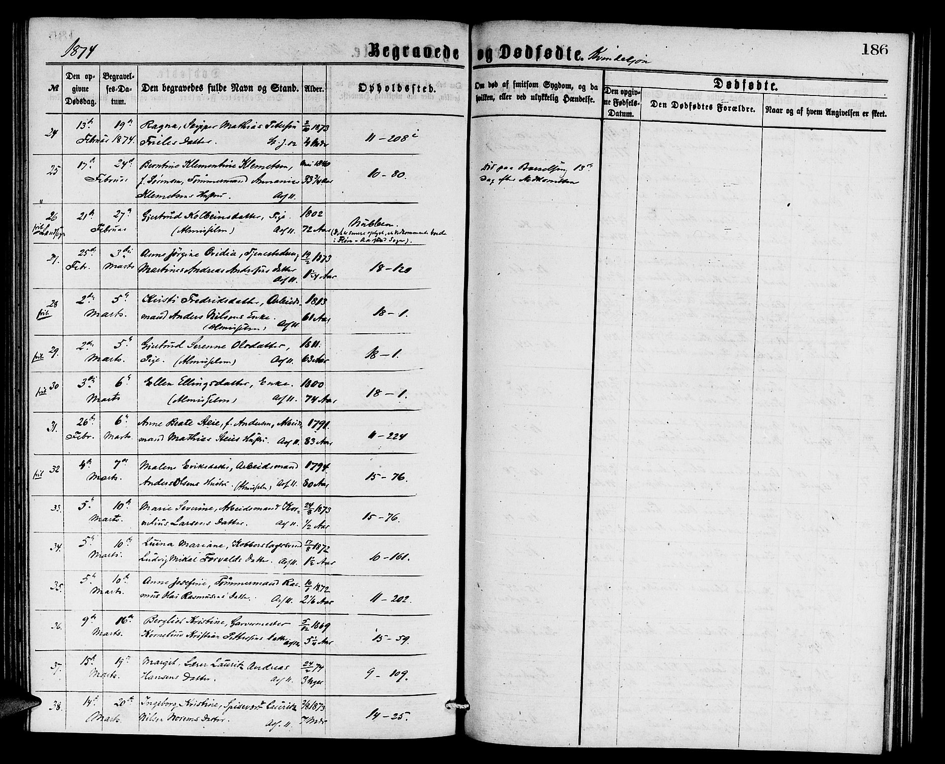 Domkirken sokneprestembete, AV/SAB-A-74801/H/Hab/L0040: Parish register (copy) no. E 4, 1868-1877, p. 186