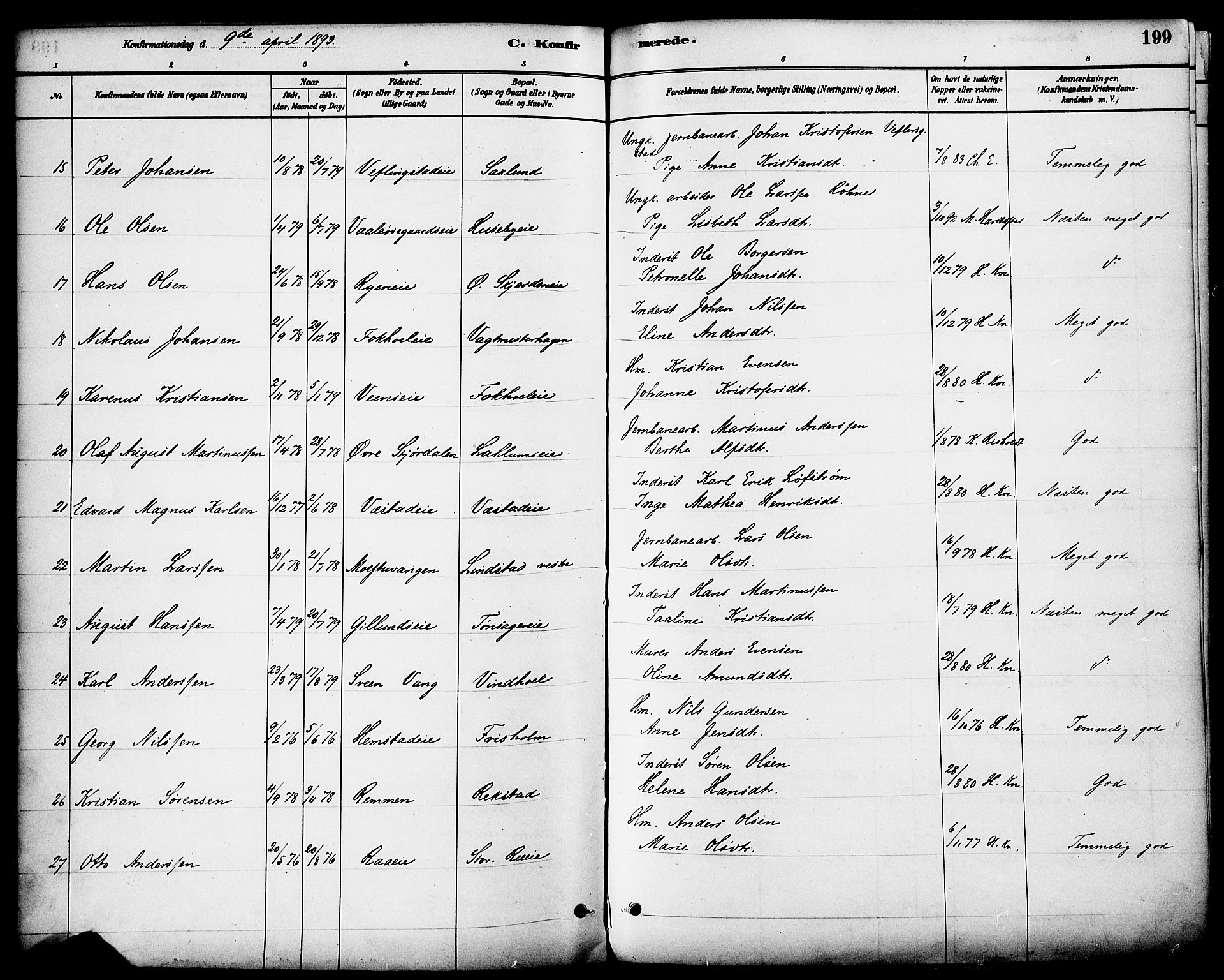 Stange prestekontor, AV/SAH-PREST-002/K/L0017: Parish register (official) no. 17, 1880-1893, p. 199