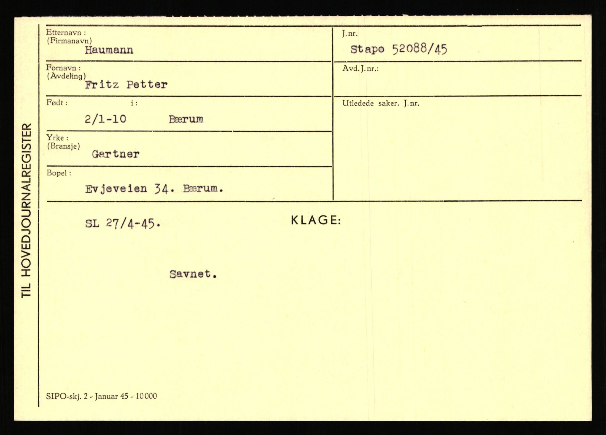 Statspolitiet - Hovedkontoret / Osloavdelingen, AV/RA-S-1329/C/Ca/L0006: Hanche - Hokstvedt, 1943-1945, p. 2783