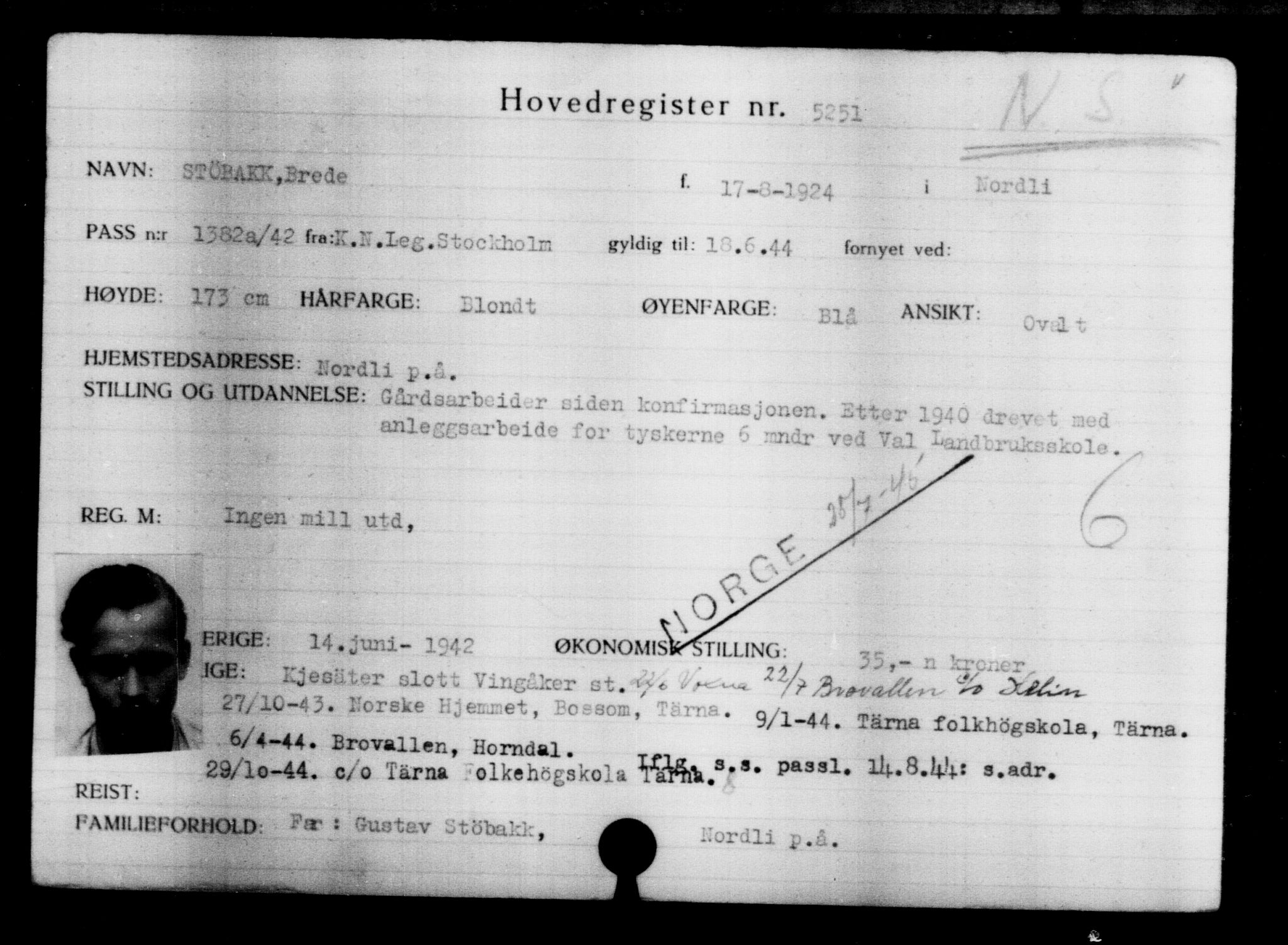 Utenriksstasjonene, Legasjonen i Stockholm, Flyktningkontoret, AV/RA-S-6753/V/Va/L0004: Kjesäterkartoteket, flyktninger med registreringsnr. 3496-6610, 1940-1945, p. 2018