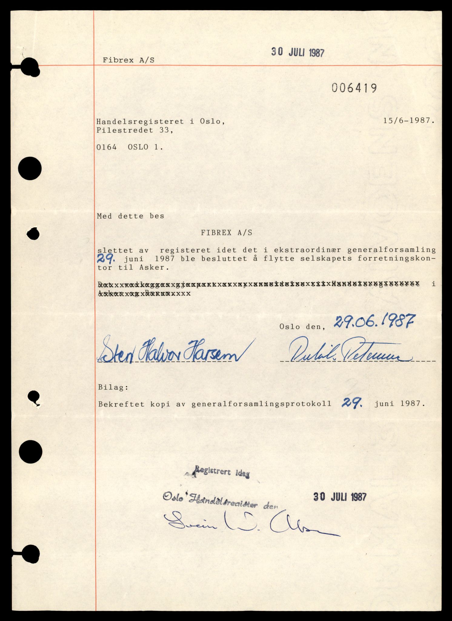 Oslo byfogd, Handelsregisteret, AV/SAT-A-10867/G/Gb/Gbb/L0096: Registreringsmeldinger, Fi-He, 1987, p. 3