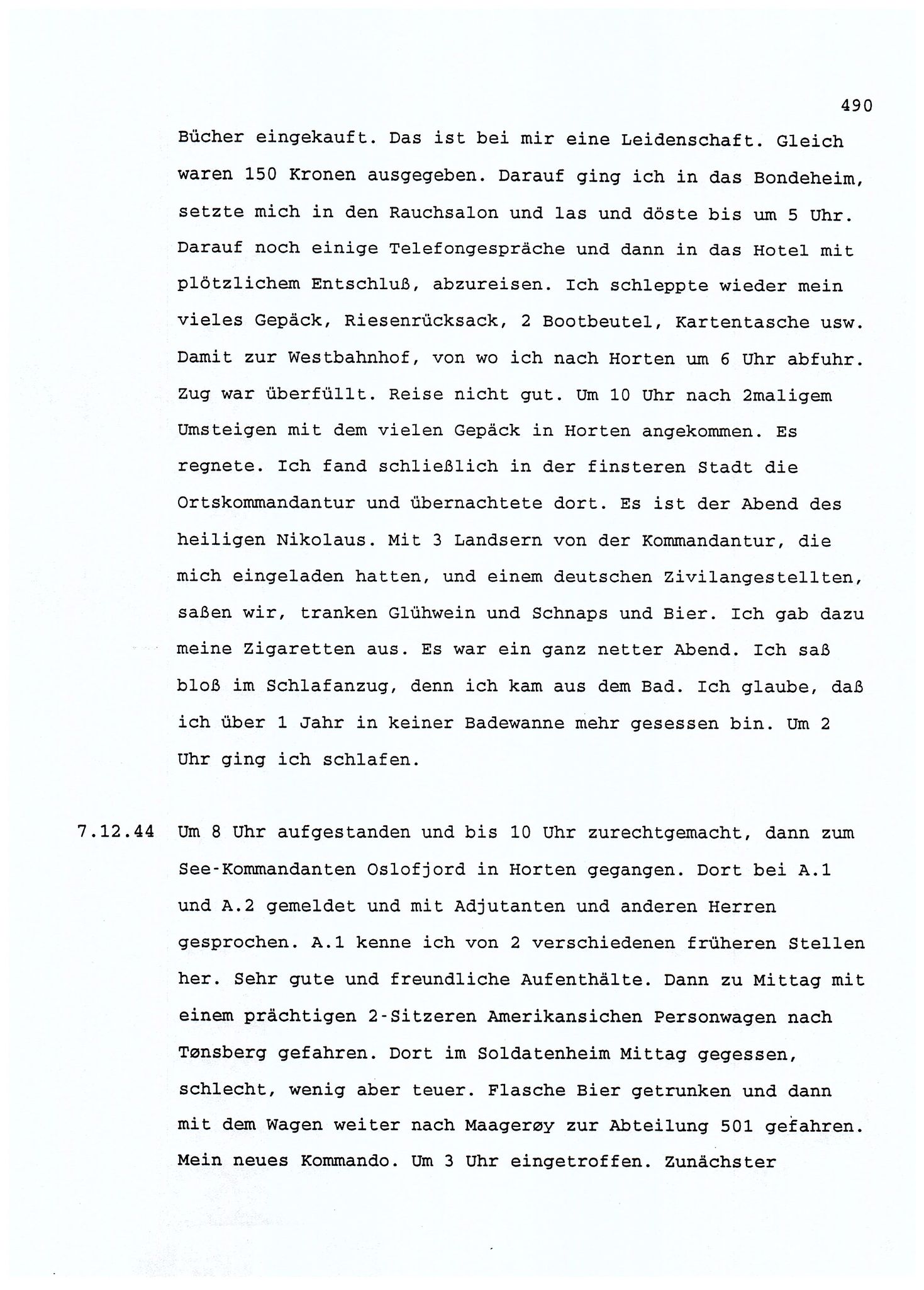 Dagbokopptegnelser av en tysk marineoffiser stasjonert i Norge , FMFB/A-1160/F/L0001: Dagbokopptegnelser av en tysk marineoffiser stasjonert i Norge, 1941-1944, p. 490