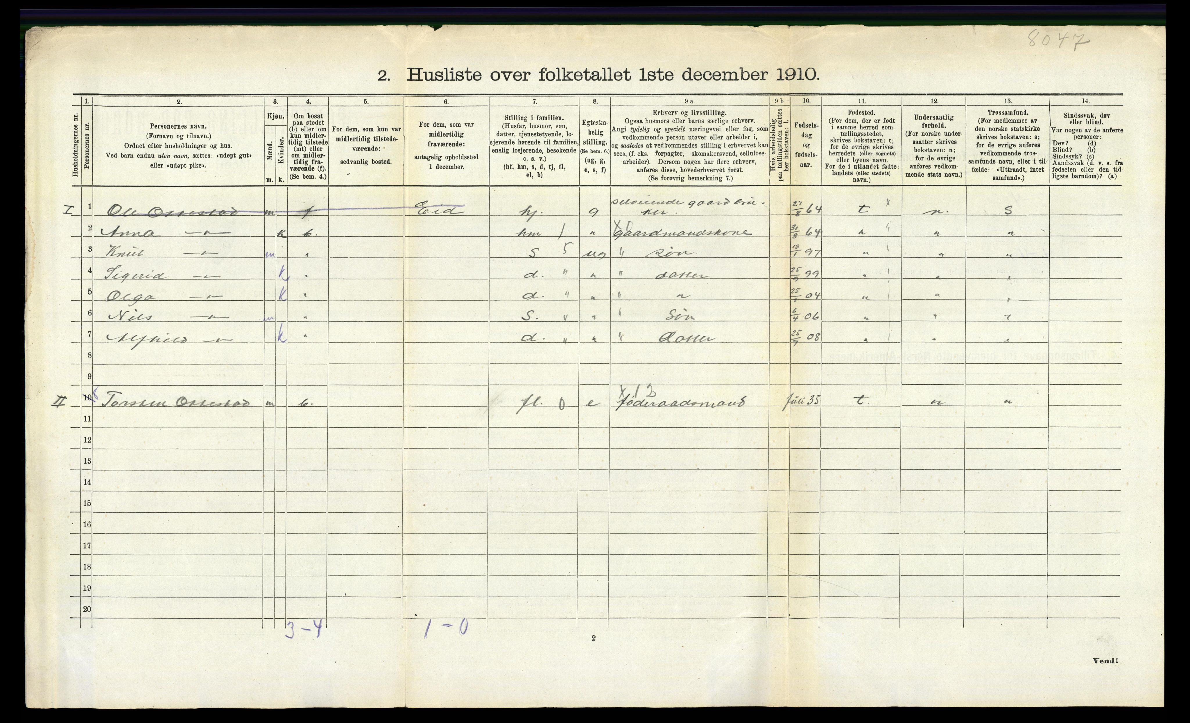 RA, 1910 census for Veøy, 1910, p. 697