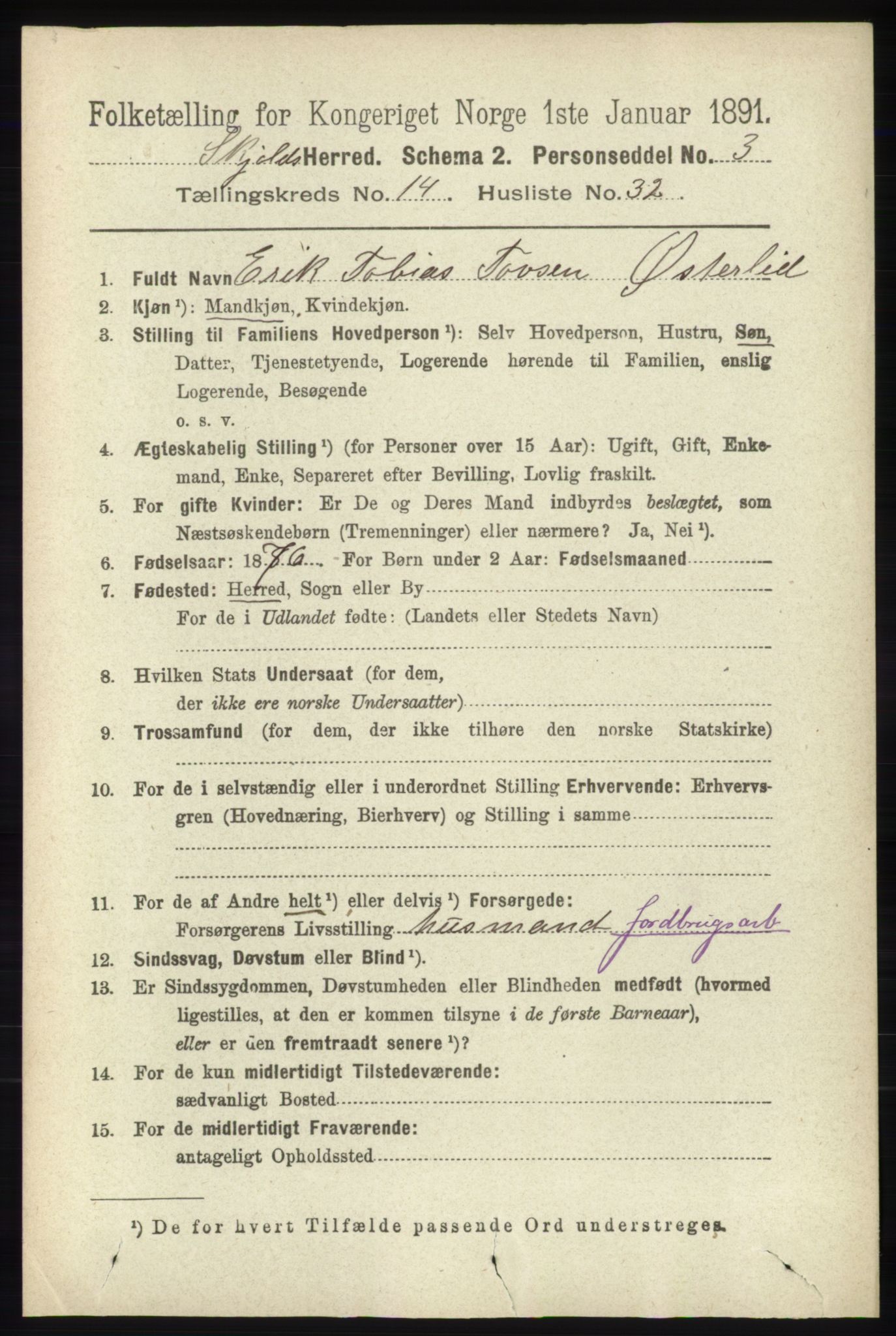 RA, 1891 census for 1154 Skjold, 1891, p. 2740