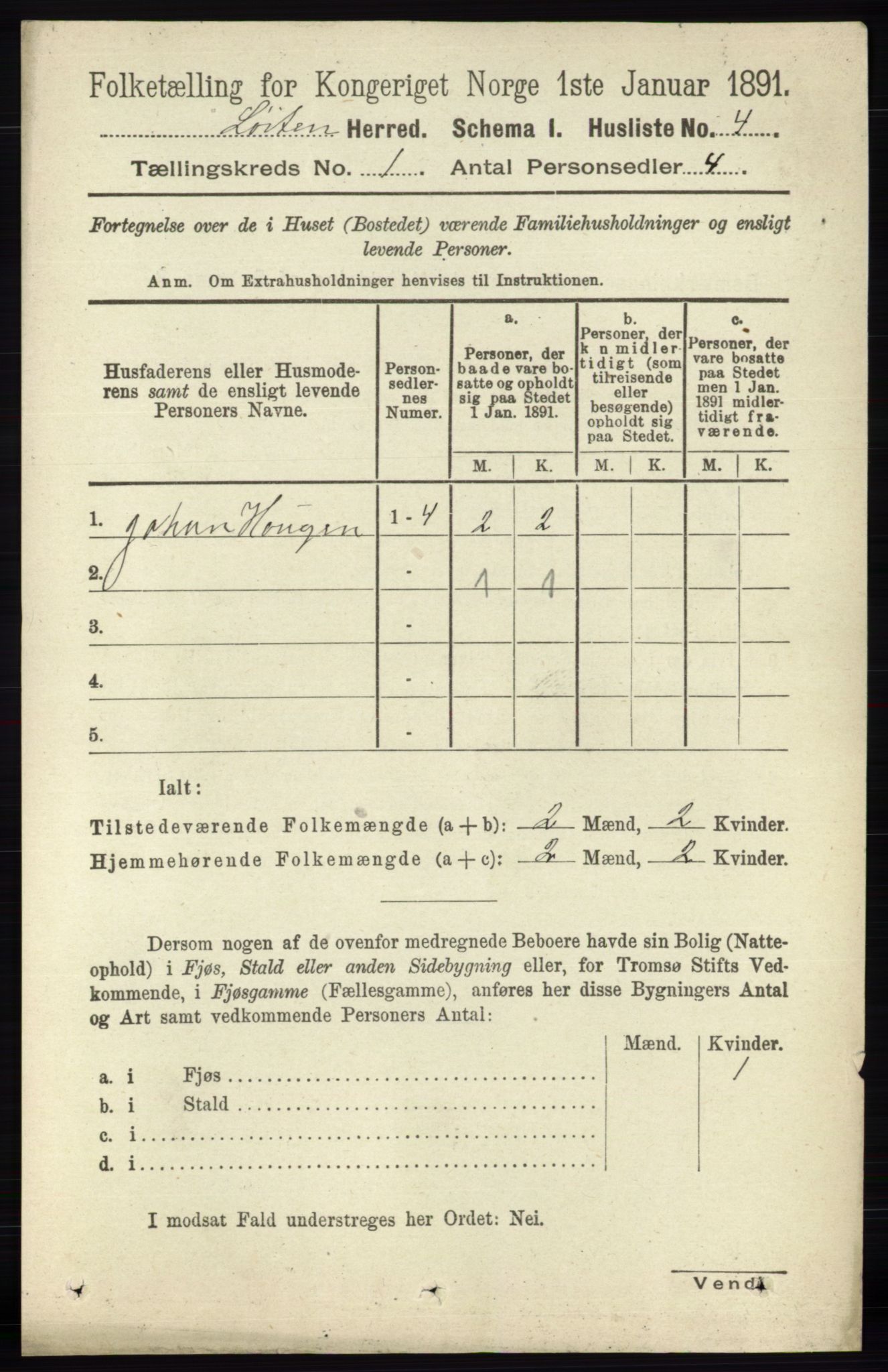 RA, 1891 census for 0415 Løten, 1891, p. 43