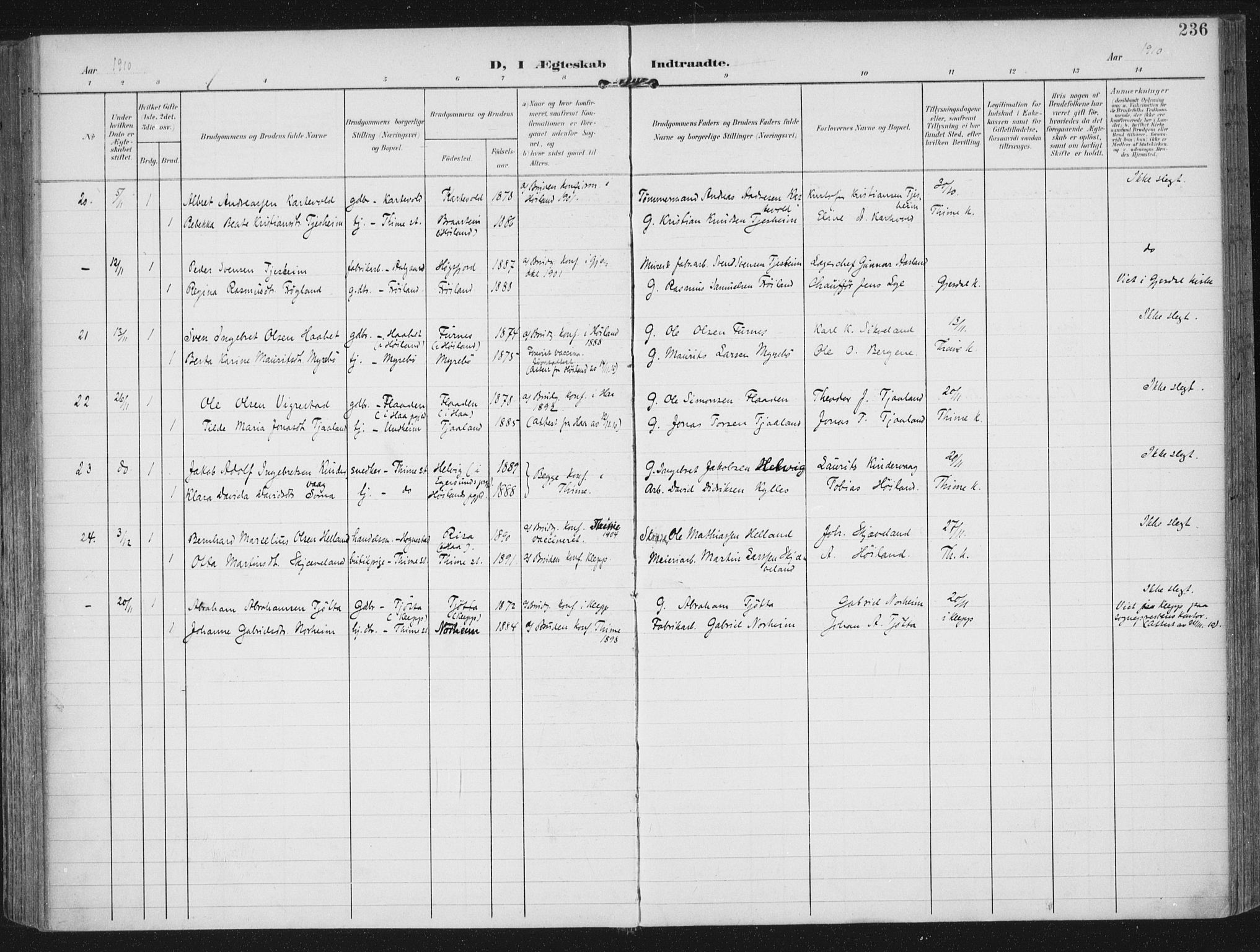 Lye sokneprestkontor, AV/SAST-A-101794/002/A/L0001: Parish register (official) no. A 12, 1904-1920, p. 236