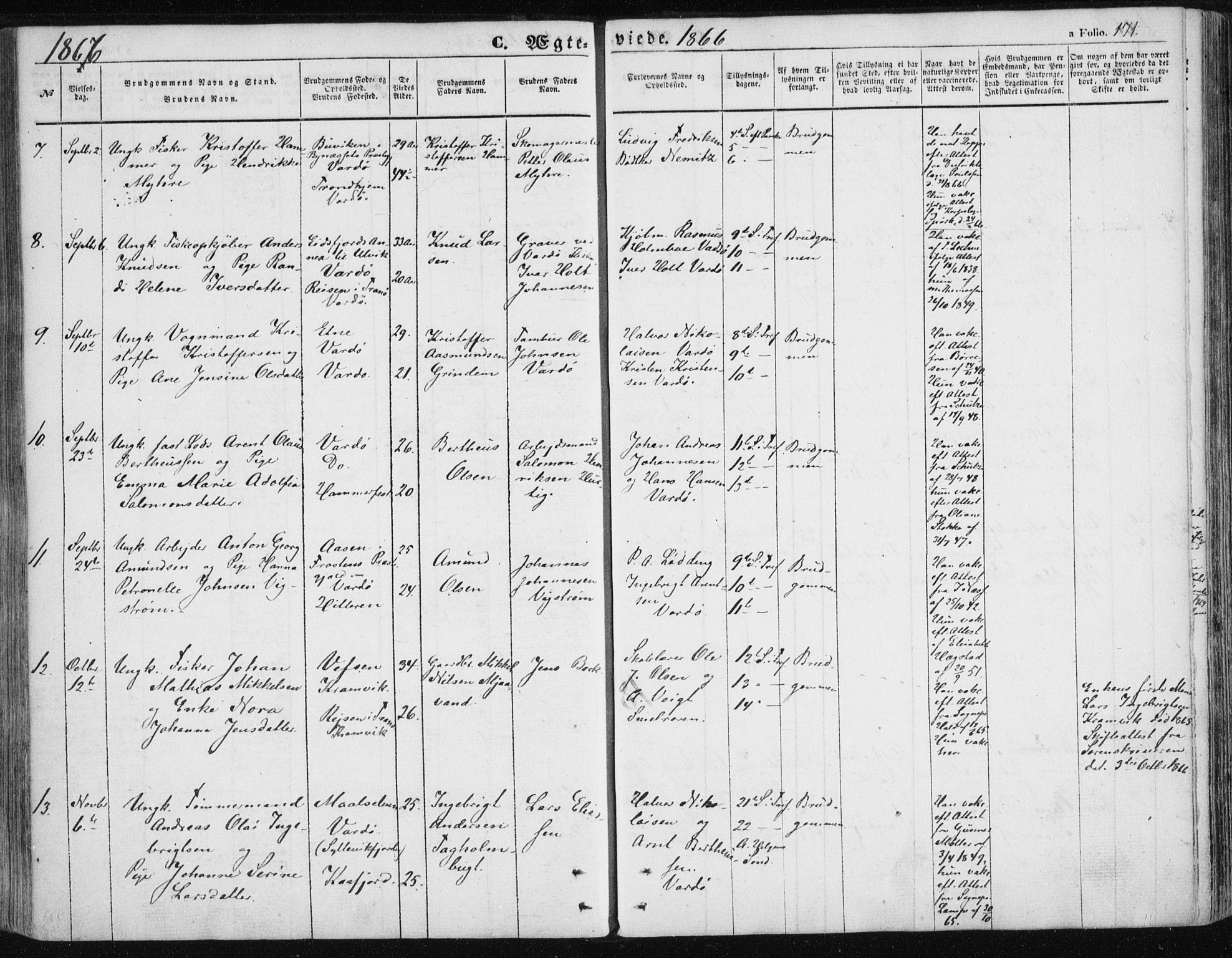 Vardø sokneprestkontor, AV/SATØ-S-1332/H/Ha/L0004kirke: Parish register (official) no. 4, 1862-1871, p. 171