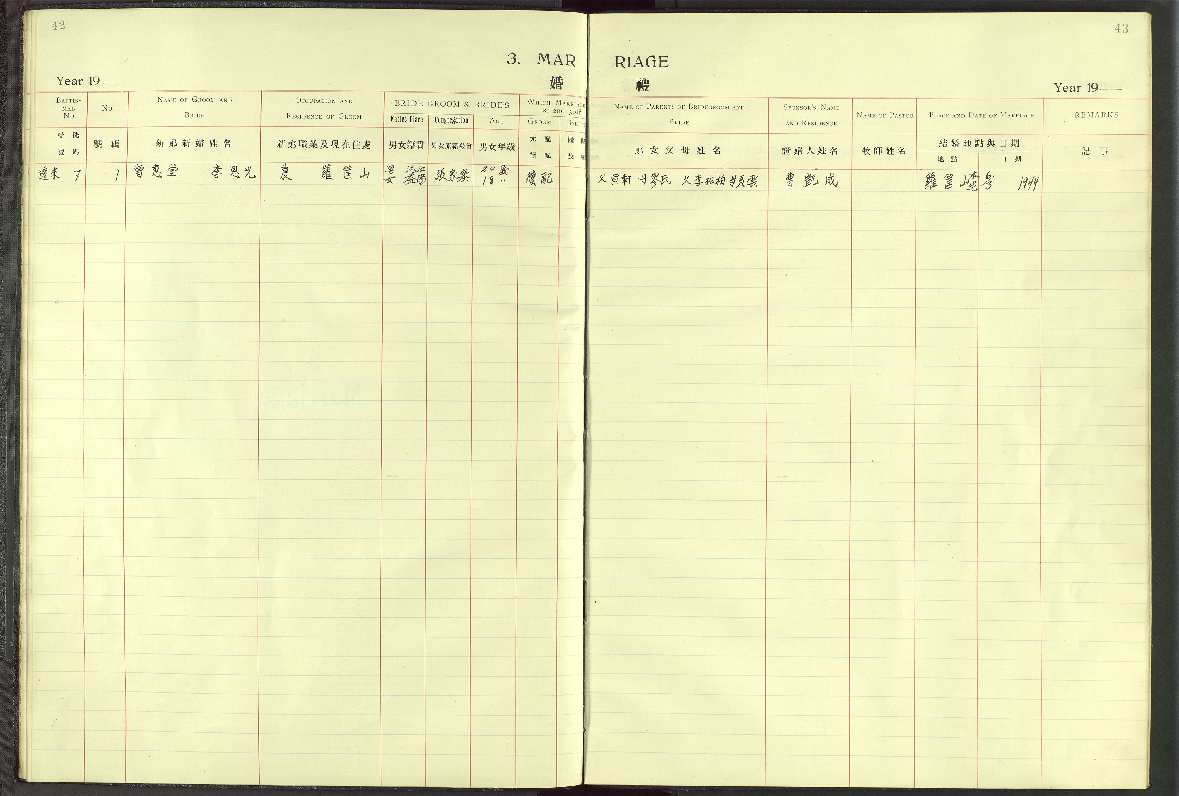 Det Norske Misjonsselskap - utland - Kina (Hunan), VID/MA-A-1065/Dm/L0099: Parish register (official) no. 137, 1932-1947, p. 42-43