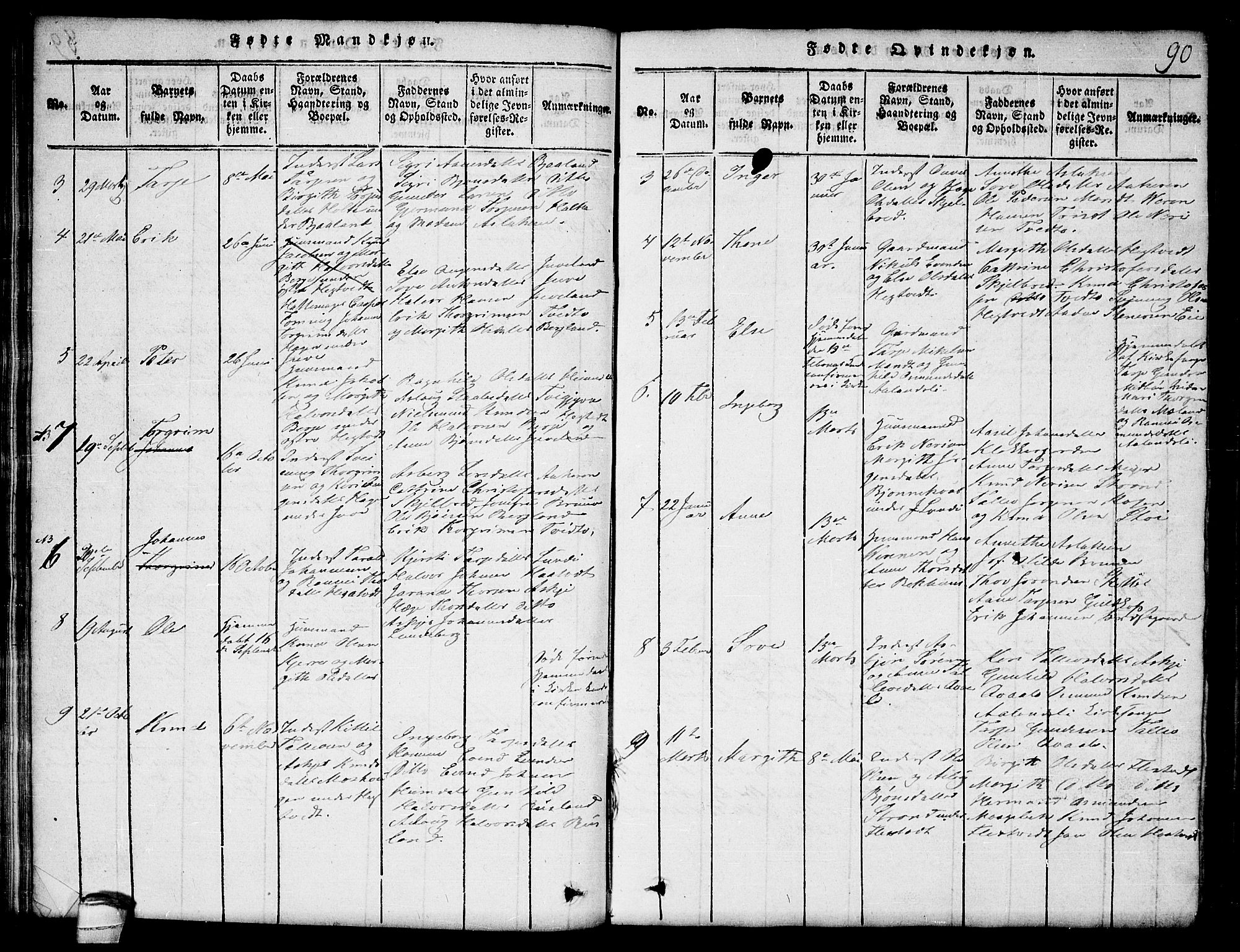 Lårdal kirkebøker, SAKO/A-284/G/Ga/L0001: Parish register (copy) no. I 1, 1815-1861, p. 90