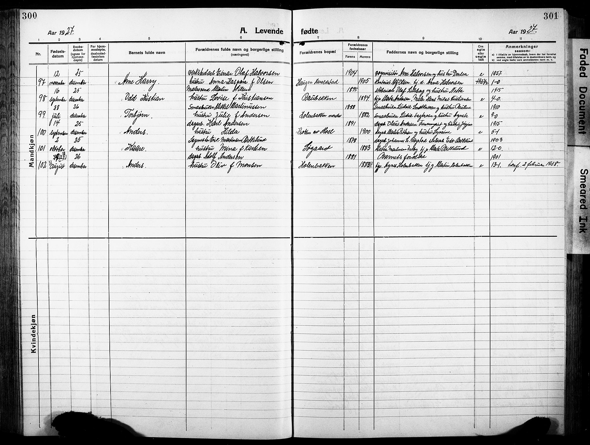 Vang prestekontor, Hedmark, SAH/PREST-008/H/Ha/Hab/L0015: Parish register (copy) no. 15, 1915-1933, p. 300-301