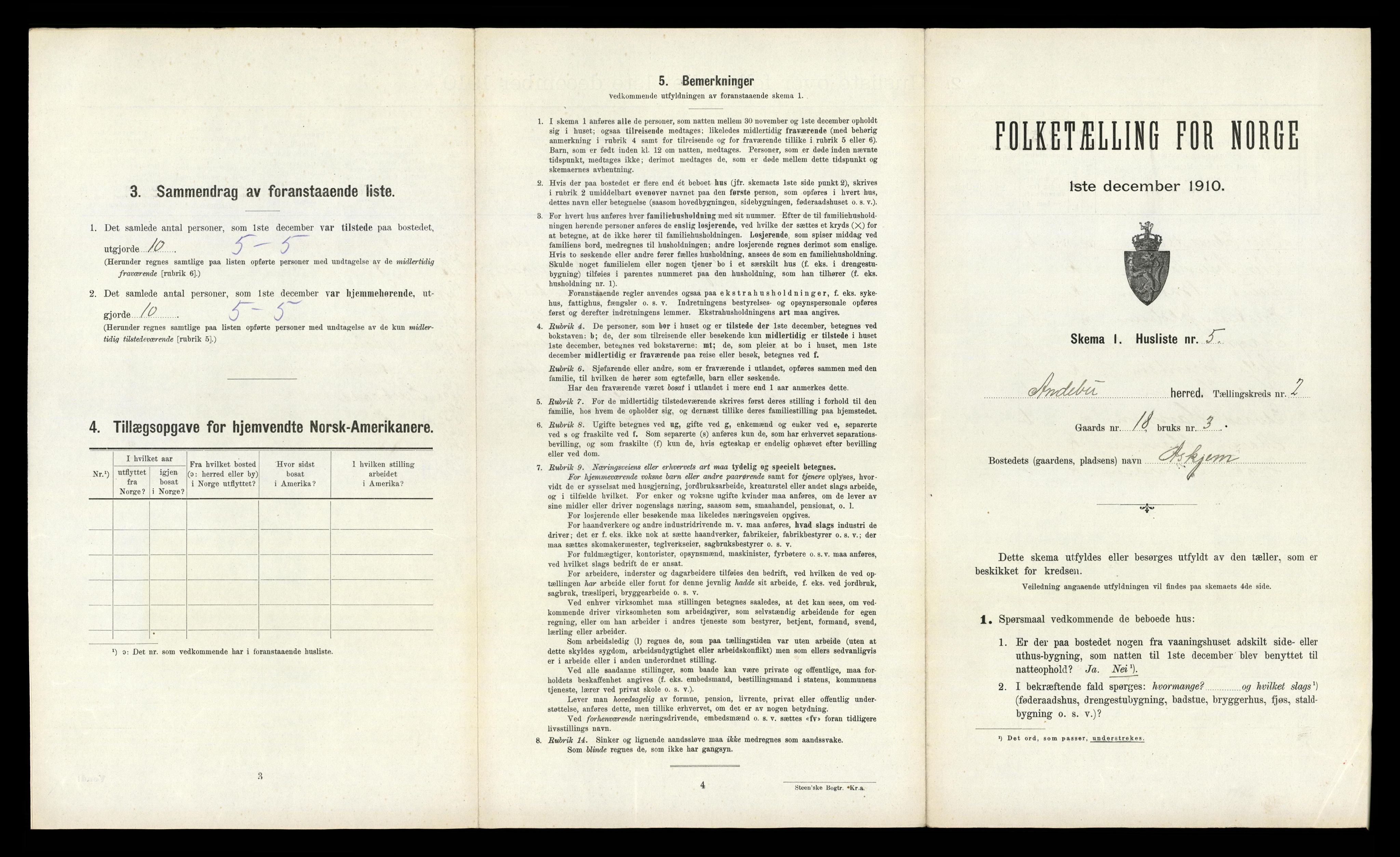 RA, 1910 census for Andebu, 1910, p. 189