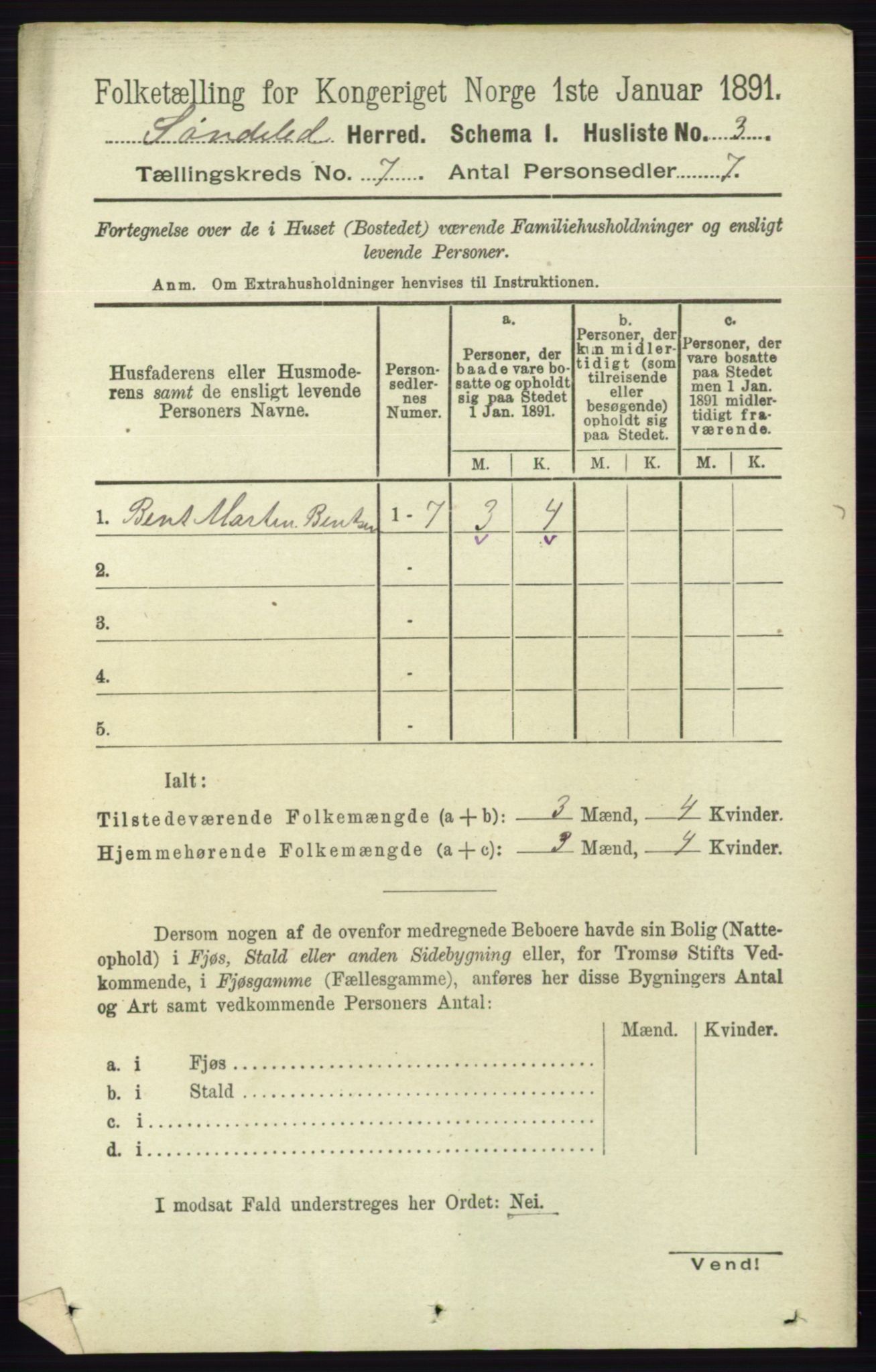 RA, 1891 census for 0913 Søndeled, 1891, p. 2303