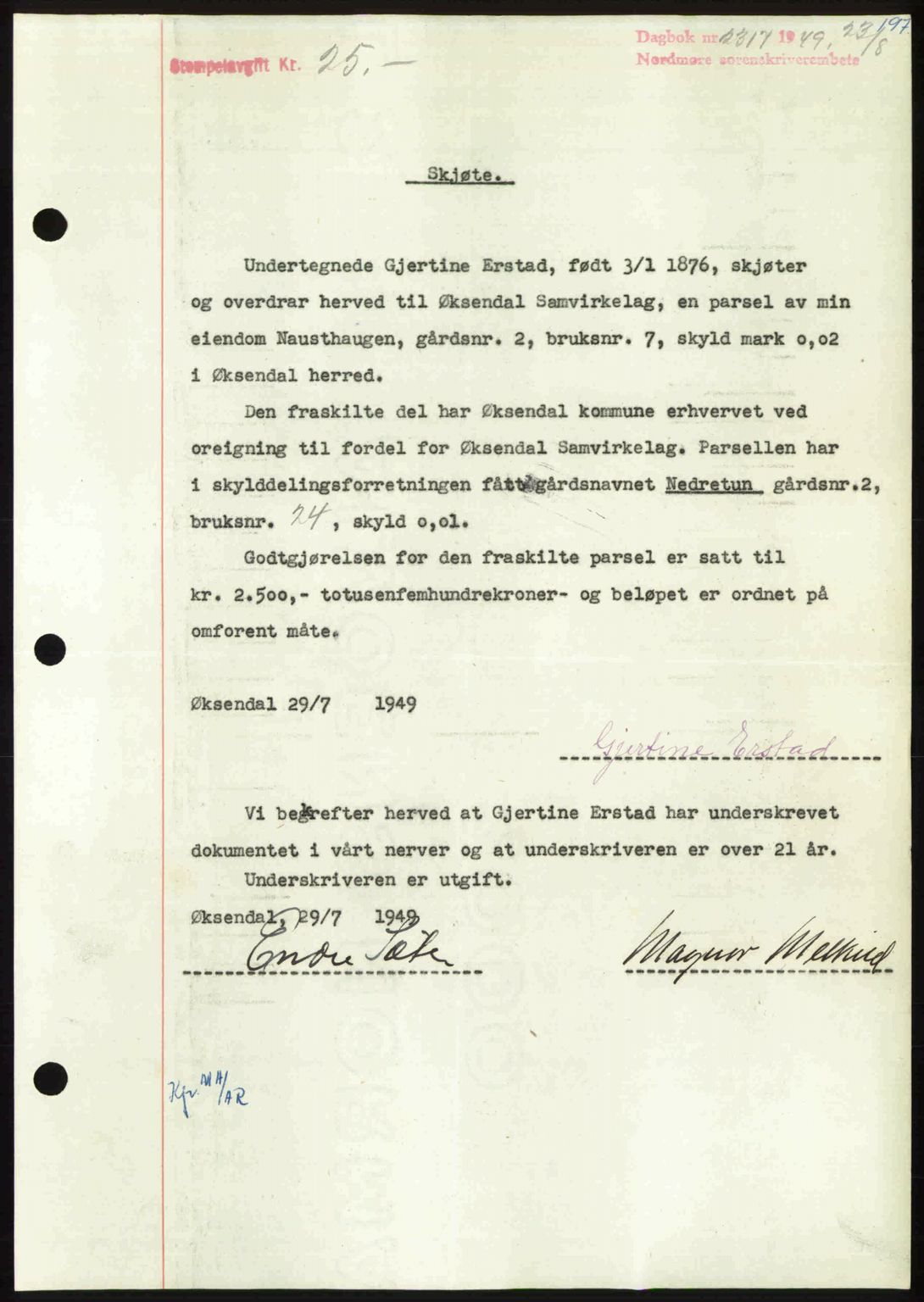 Nordmøre sorenskriveri, AV/SAT-A-4132/1/2/2Ca: Mortgage book no. A112, 1949-1949, Diary no: : 2317/1949