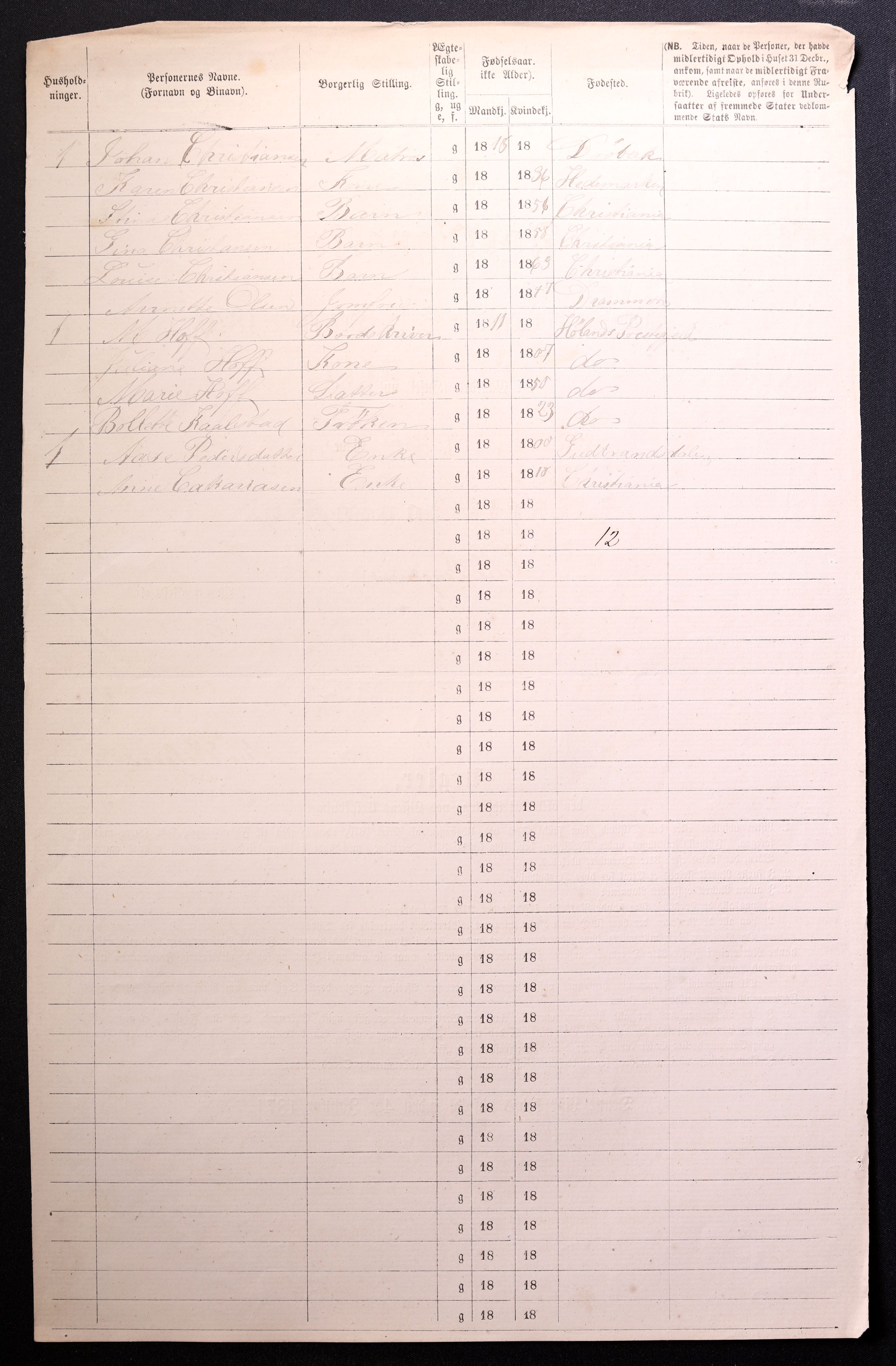 RA, 1870 census for 0301 Kristiania, 1870, p. 2003