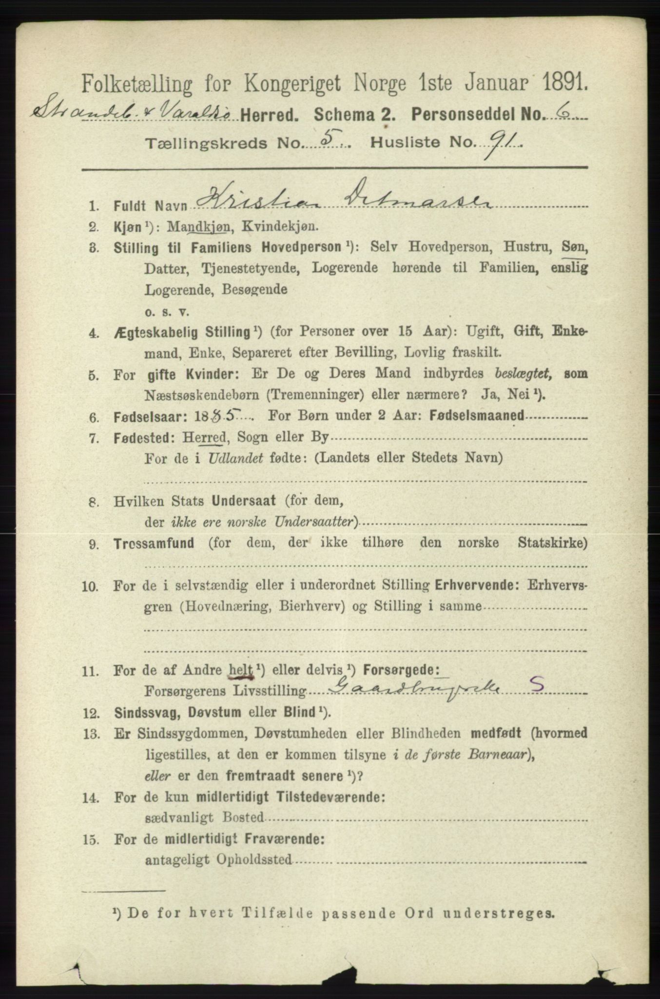 RA, 1891 census for 1226 Strandebarm og Varaldsøy, 1891, p. 2394