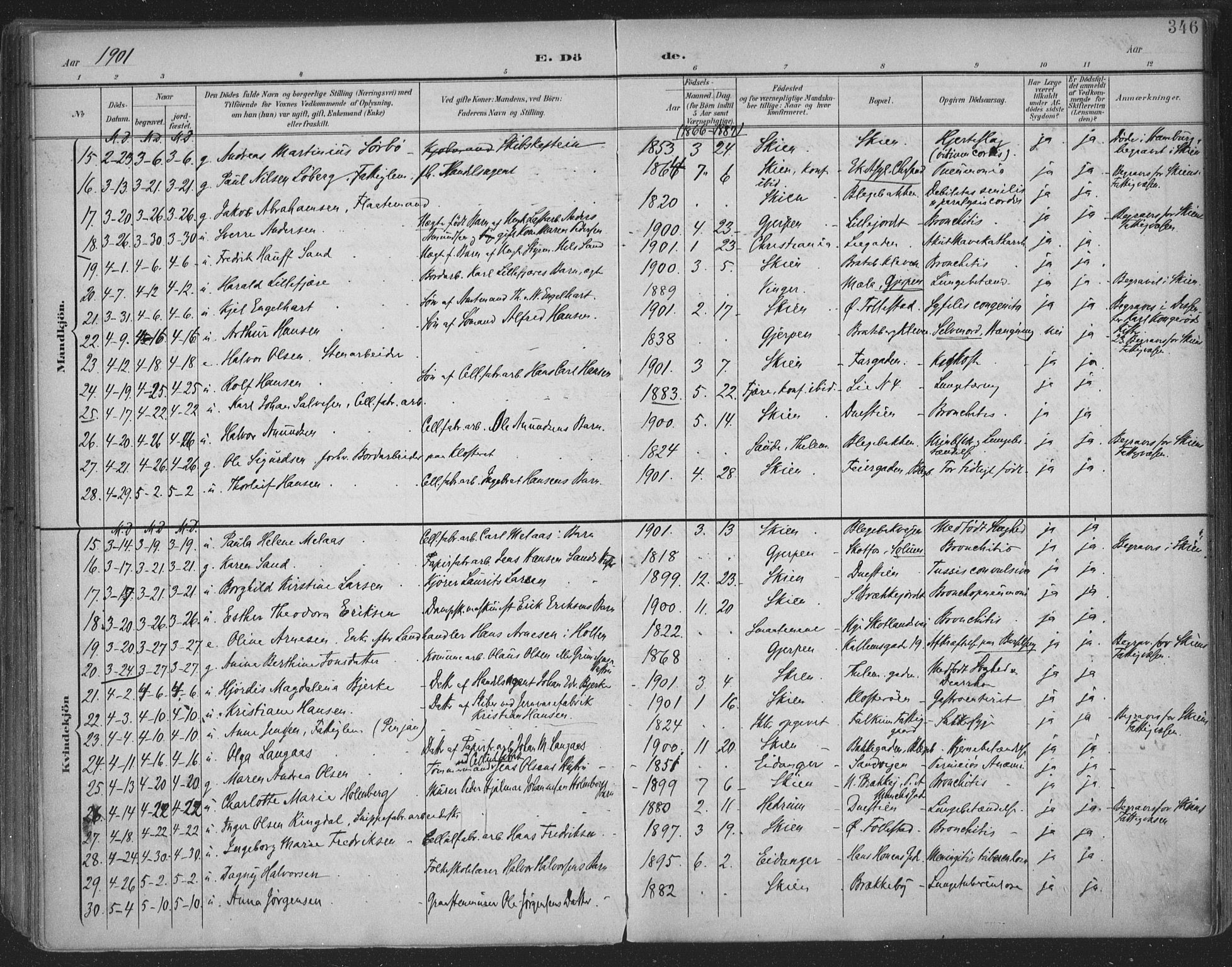 Skien kirkebøker, SAKO/A-302/F/Fa/L0011: Parish register (official) no. 11, 1900-1907, p. 346