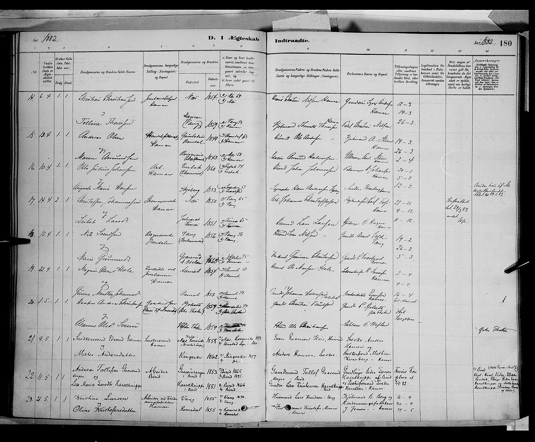 Vang prestekontor, Hedmark, AV/SAH-PREST-008/H/Ha/Haa/L0016: Parish register (official) no. 16, 1878-1889, p. 180