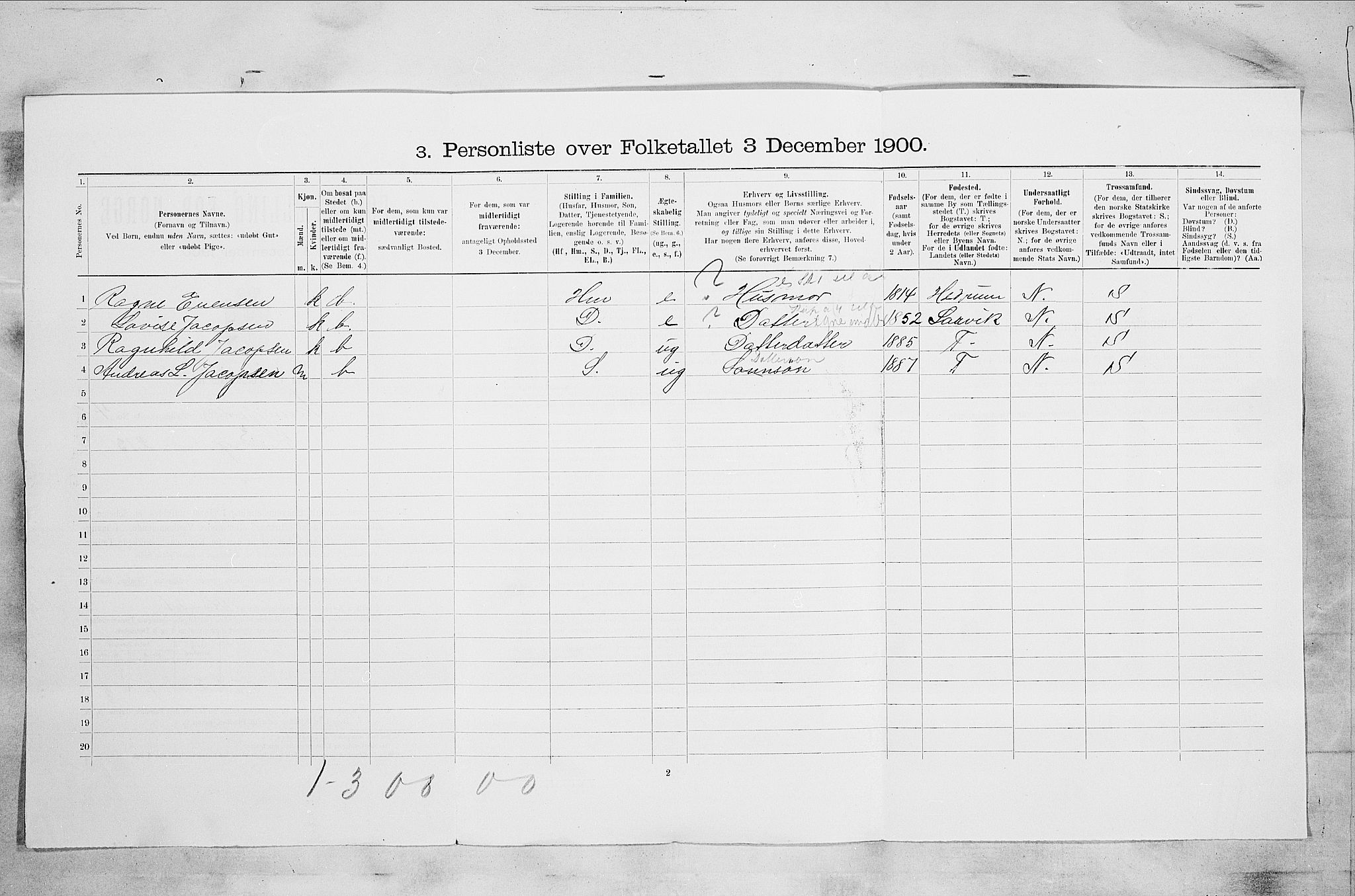 RA, 1900 census for Sandefjord, 1900, p. 907