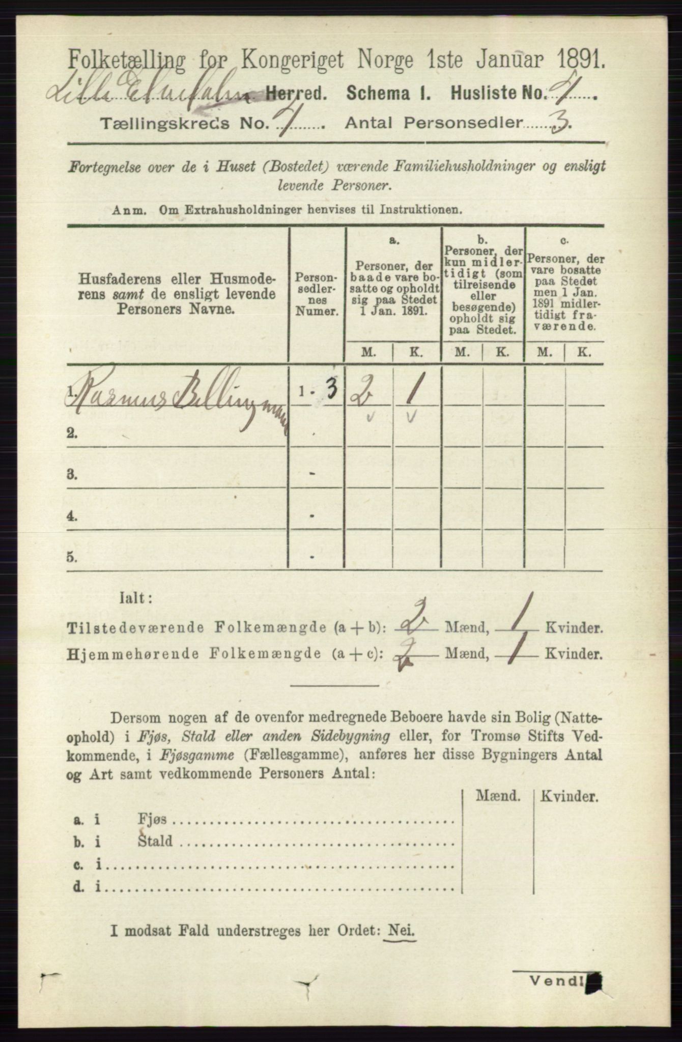 RA, 1891 census for 0438 Lille Elvedalen, 1891, p. 1298