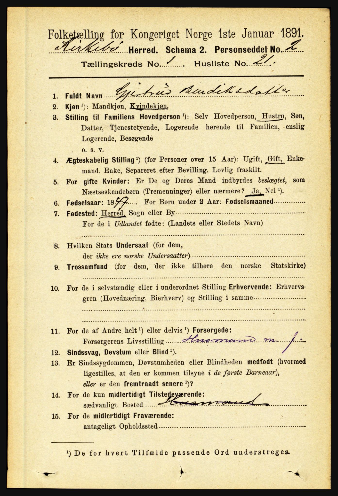 RA, 1891 census for 1416 Kyrkjebø, 1891, p. 184
