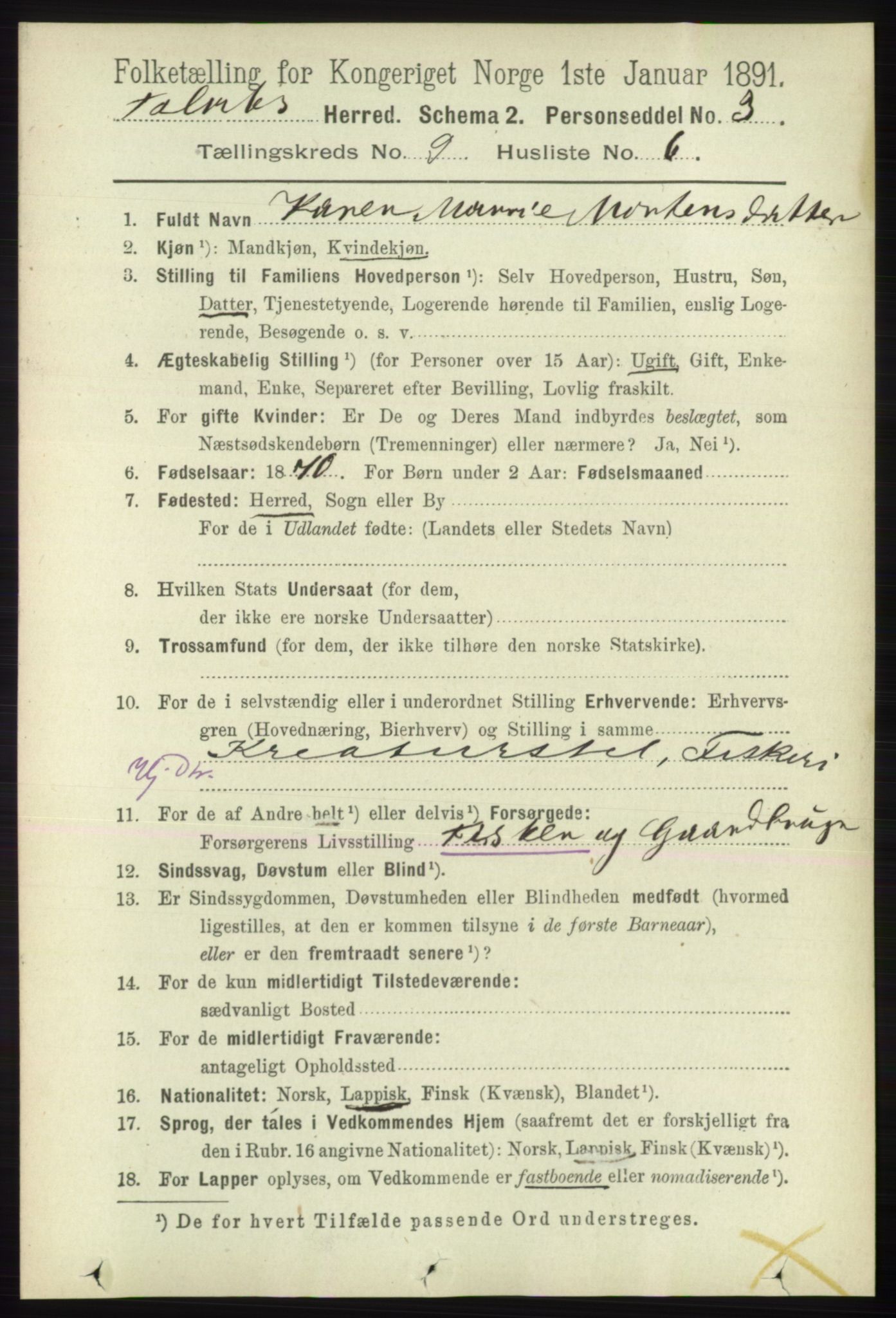 RA, 1891 census for 2013 Talvik, 1891, p. 2202