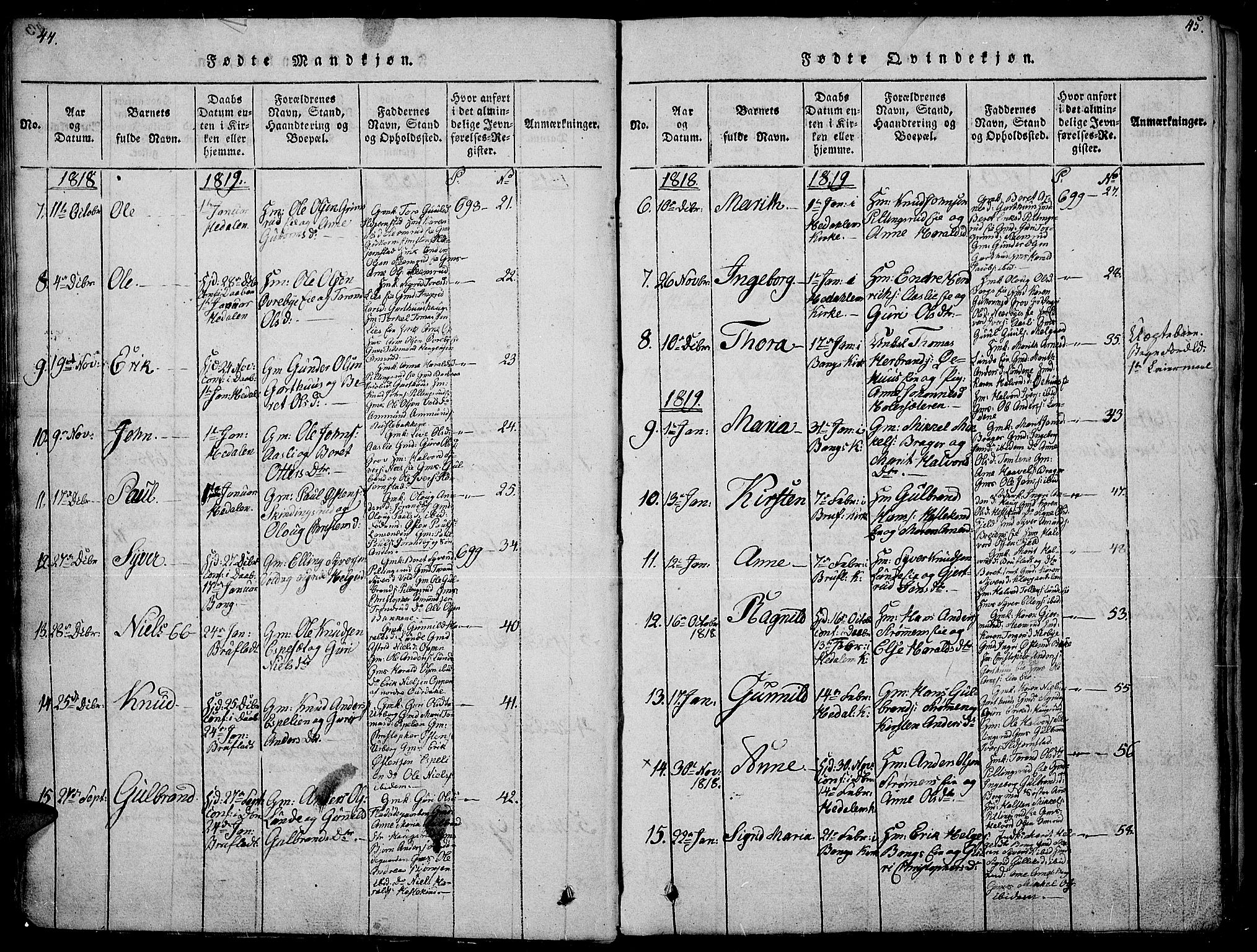 Sør-Aurdal prestekontor, AV/SAH-PREST-128/H/Ha/Haa/L0002: Parish register (official) no. 2, 1815-1840, p. 44-45