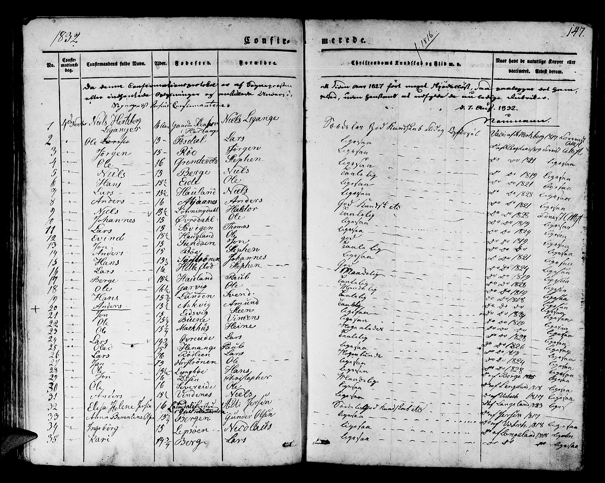 Os sokneprestembete, AV/SAB-A-99929: Parish register (official) no. A 14, 1826-1839, p. 147