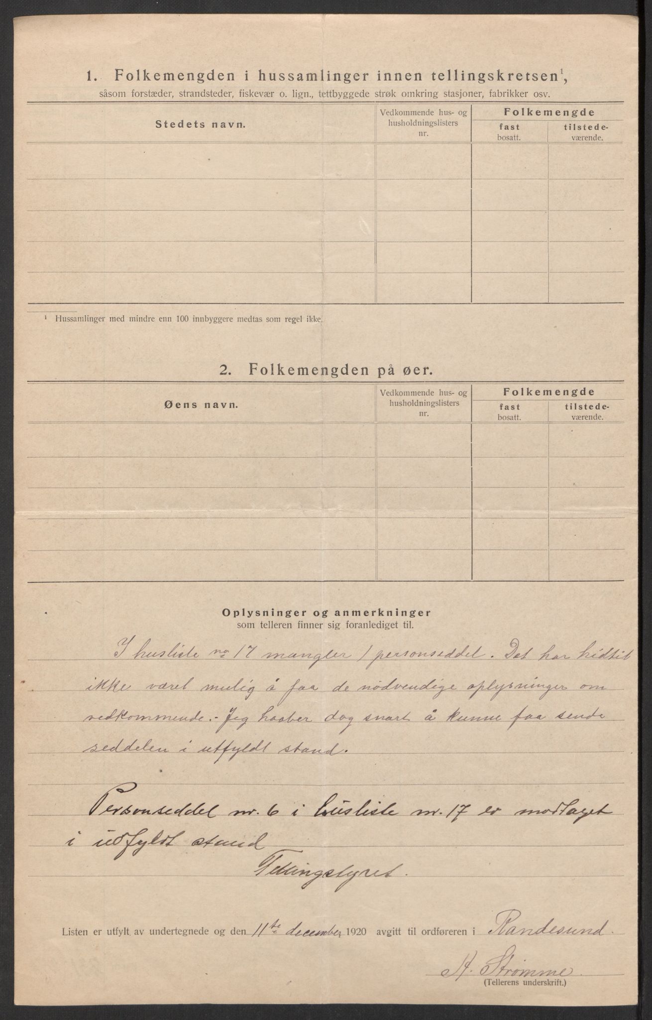 SAK, 1920 census for Randesund, 1920, p. 12