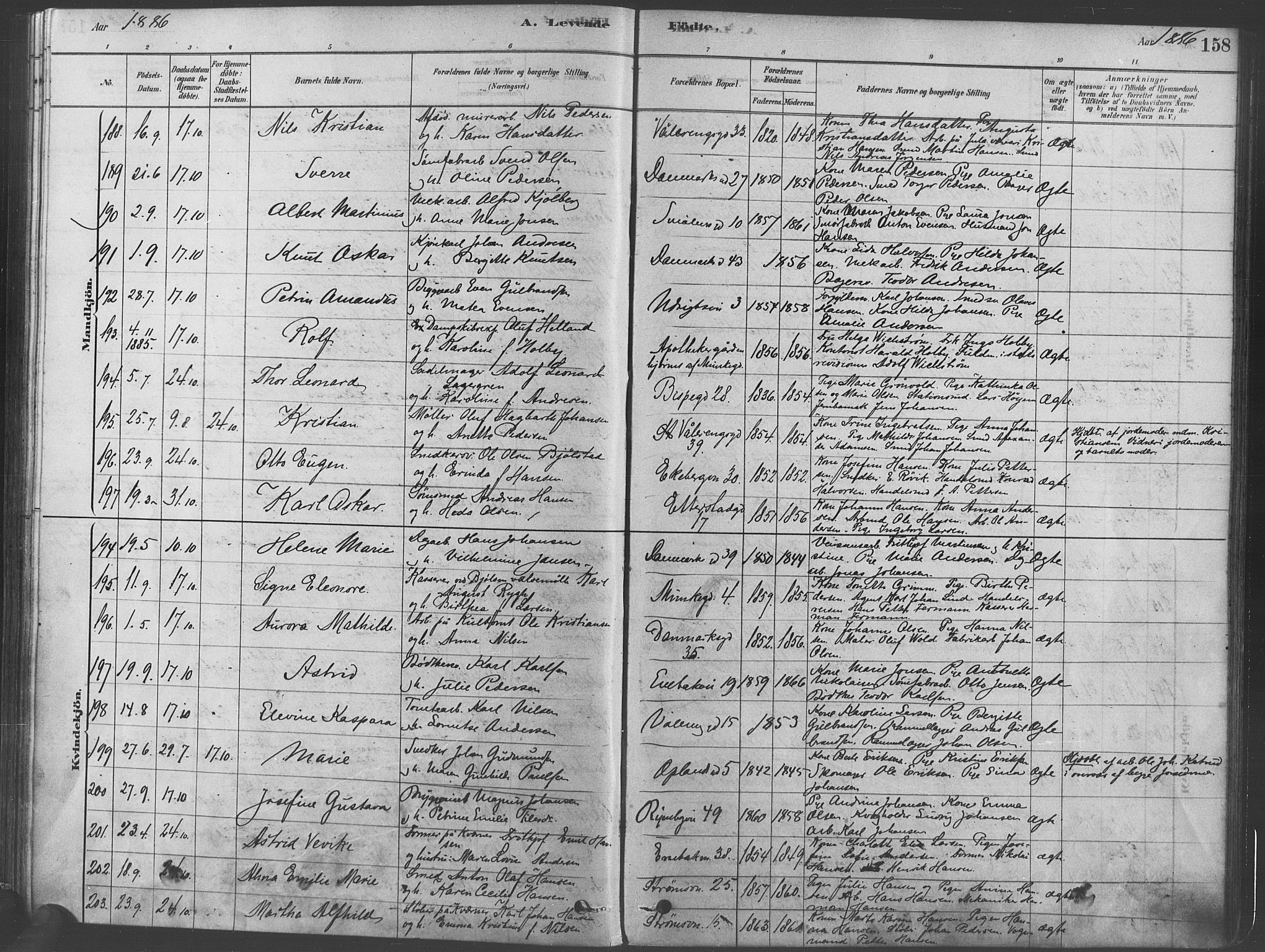 Gamlebyen prestekontor Kirkebøker, SAO/A-10884/F/Fa/L0005: Parish register (official) no. 5, 1878-1889, p. 158