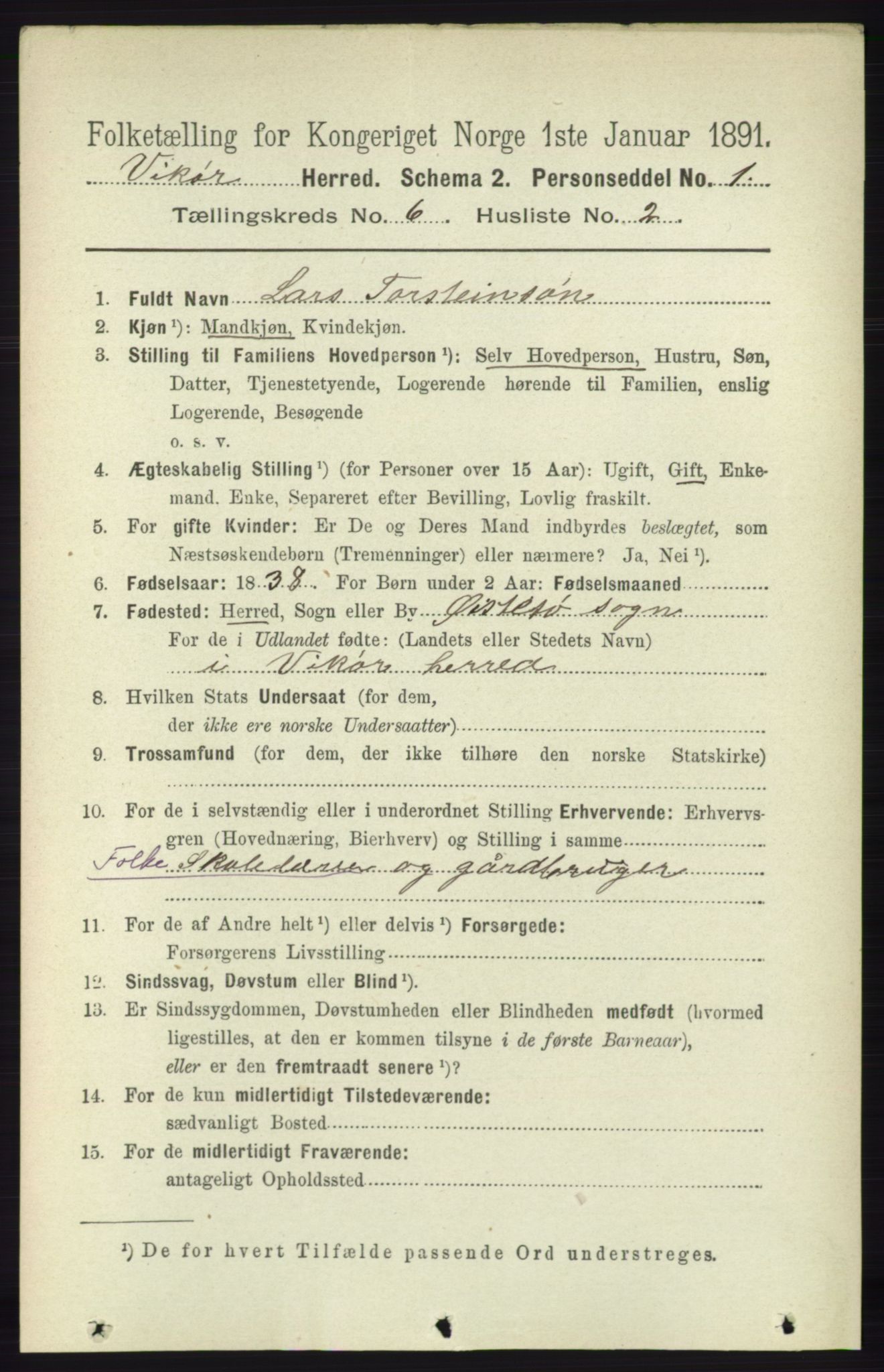 RA, 1891 census for 1238 Vikør, 1891, p. 1817