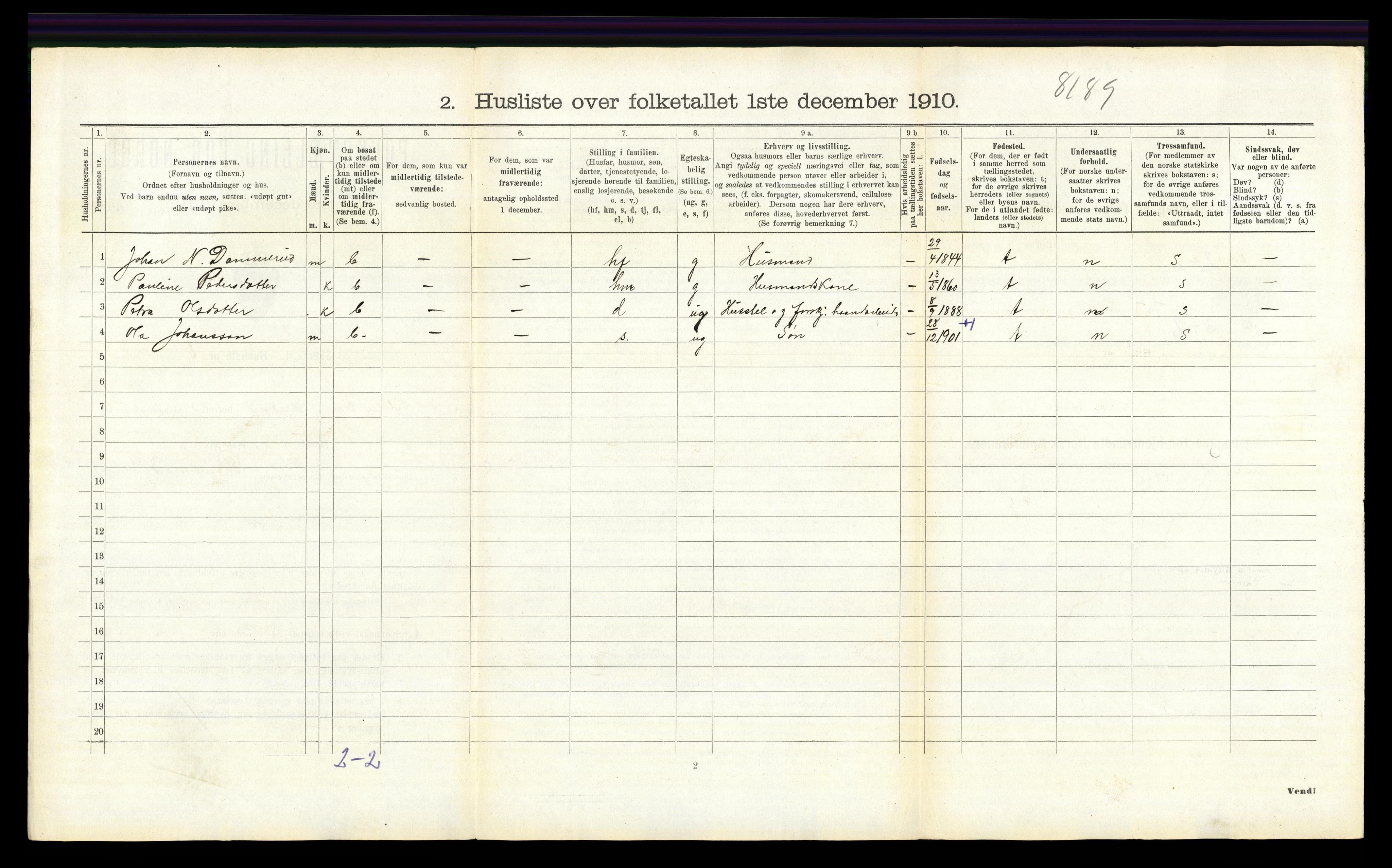 RA, 1910 census for Aurskog, 1910, p. 1058