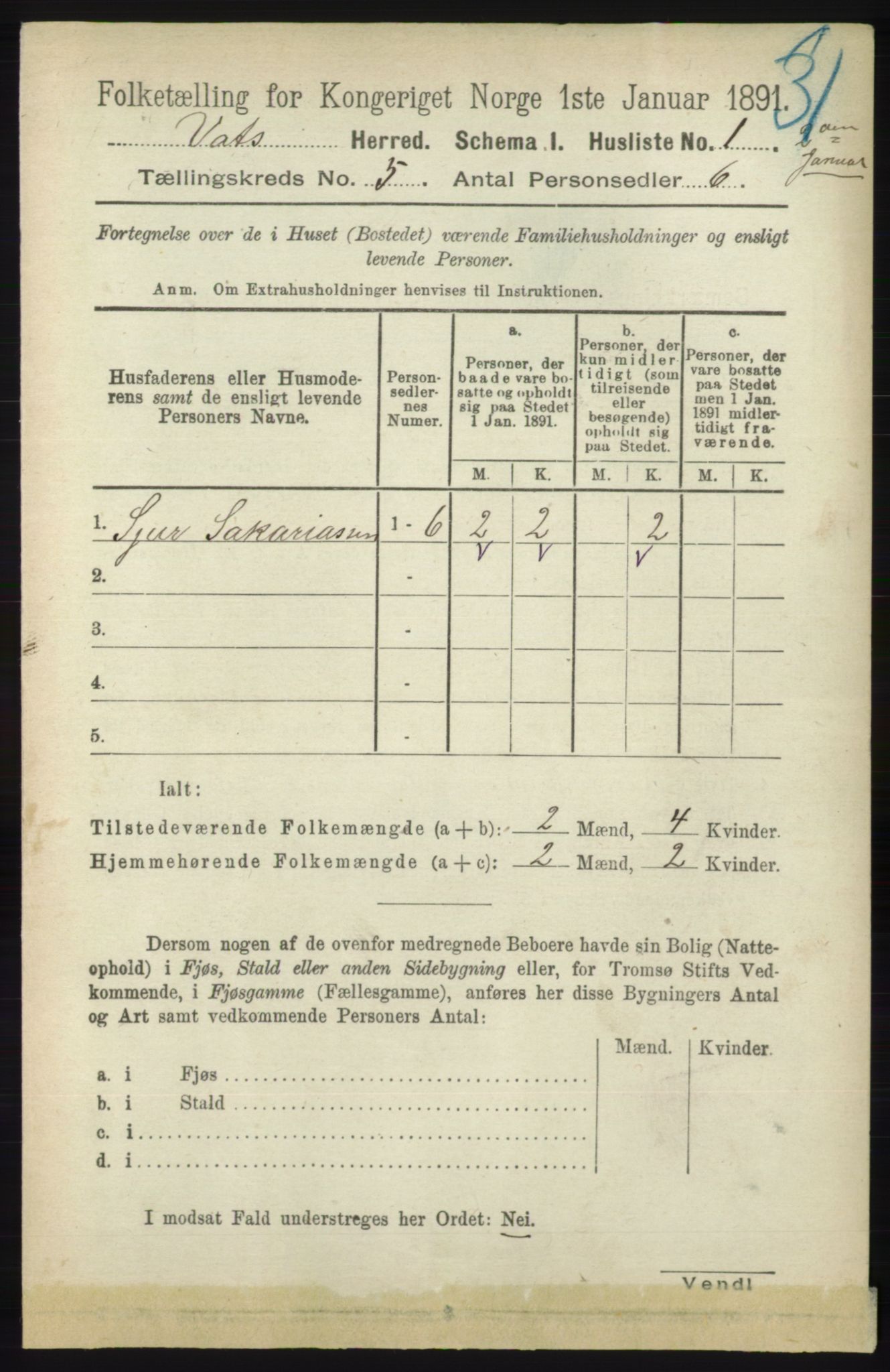 RA, 1891 census for 1155 Vats, 1891, p. 697