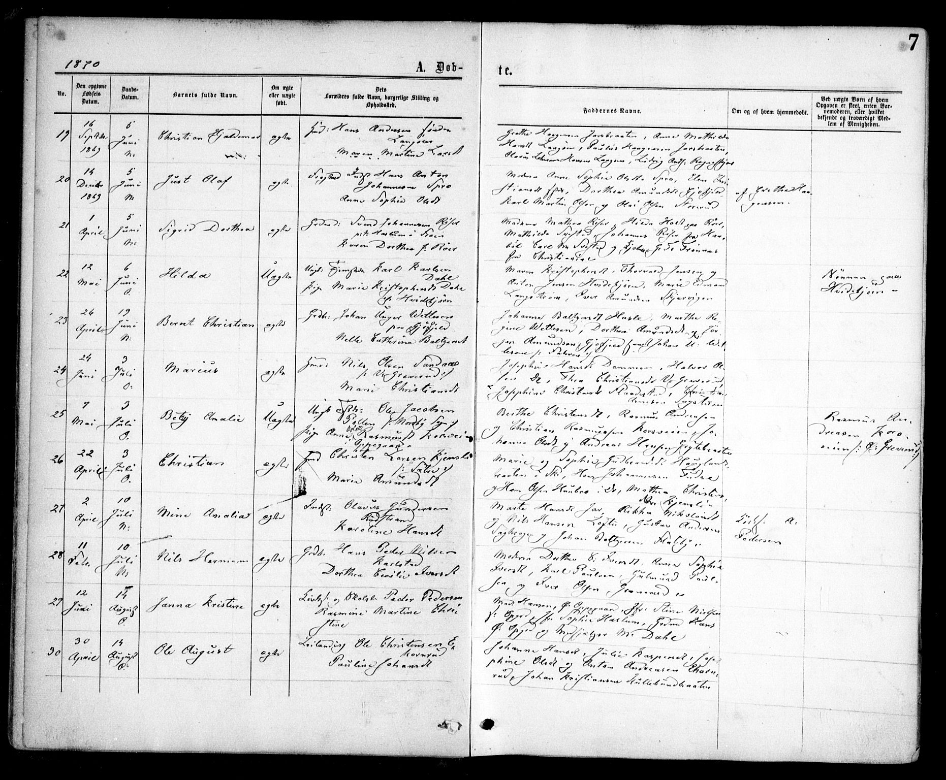 Nesodden prestekontor Kirkebøker, SAO/A-10013/F/Fa/L0008: Parish register (official) no. I 8, 1869-1879, p. 7