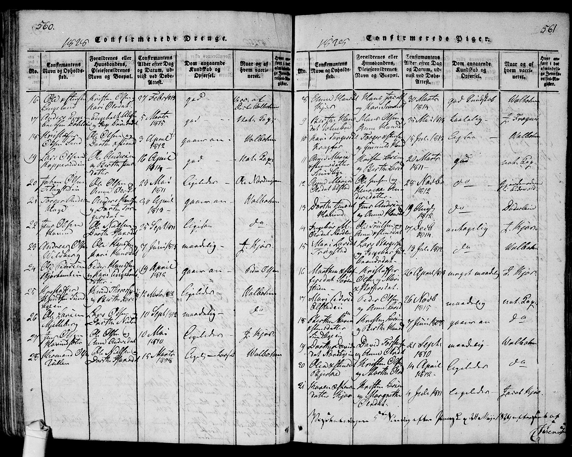 Ullensaker prestekontor Kirkebøker, AV/SAO-A-10236a/G/Ga/L0001: Parish register (copy) no. I 1, 1815-1835, p. 560-561