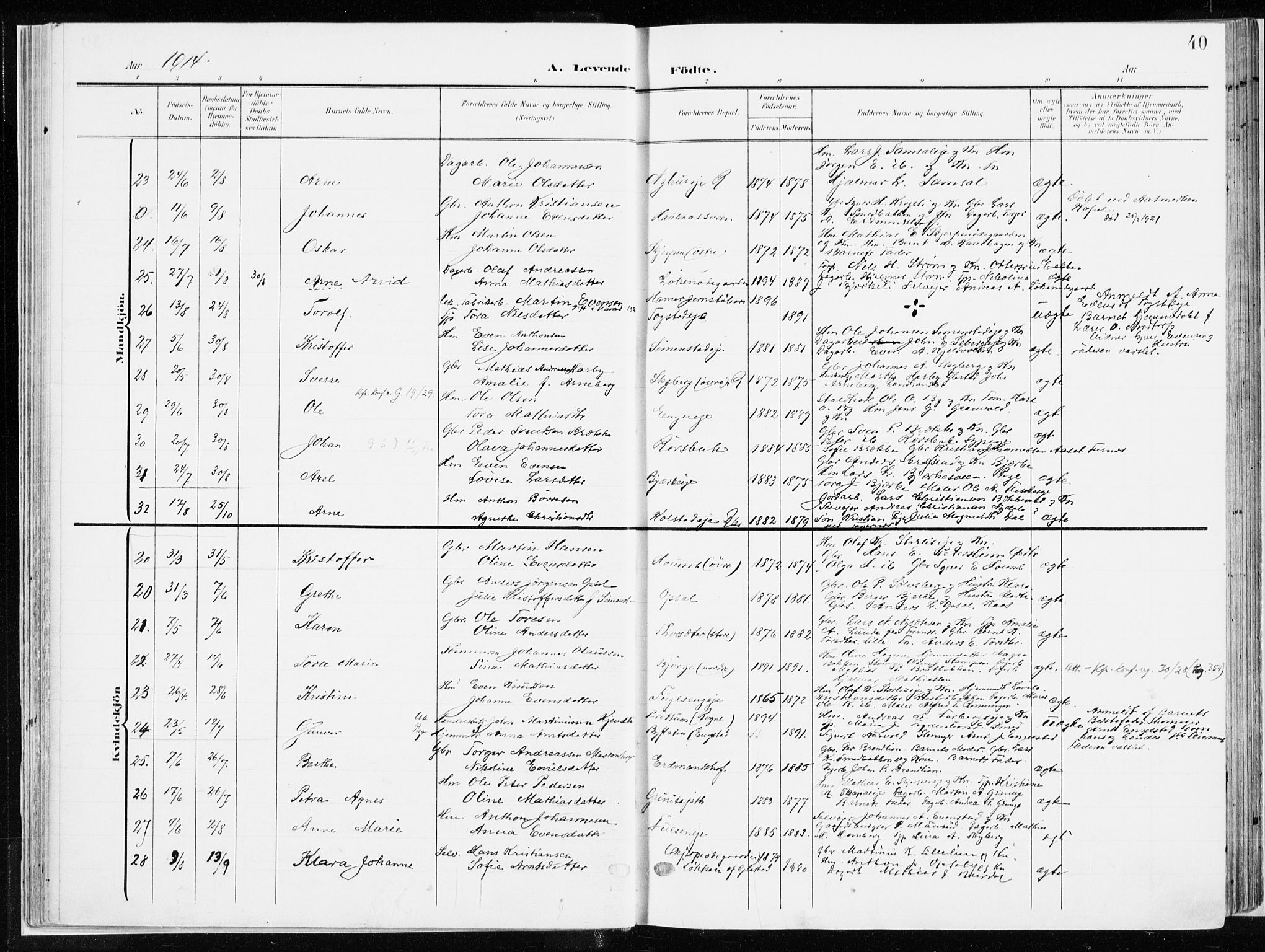 Ringsaker prestekontor, AV/SAH-PREST-014/K/Ka/L0019: Parish register (official) no. 19, 1905-1920, p. 40