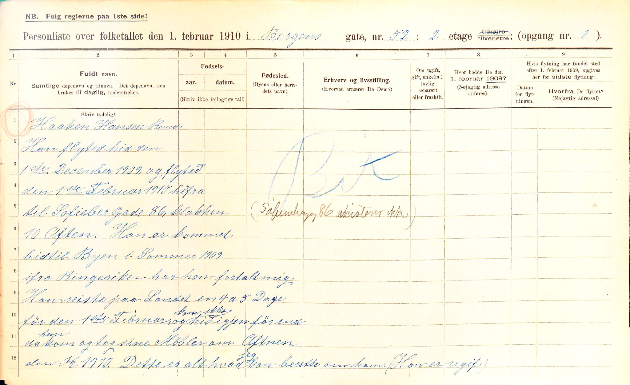 OBA, Municipal Census 1910 for Kristiania, 1910, p. 3860