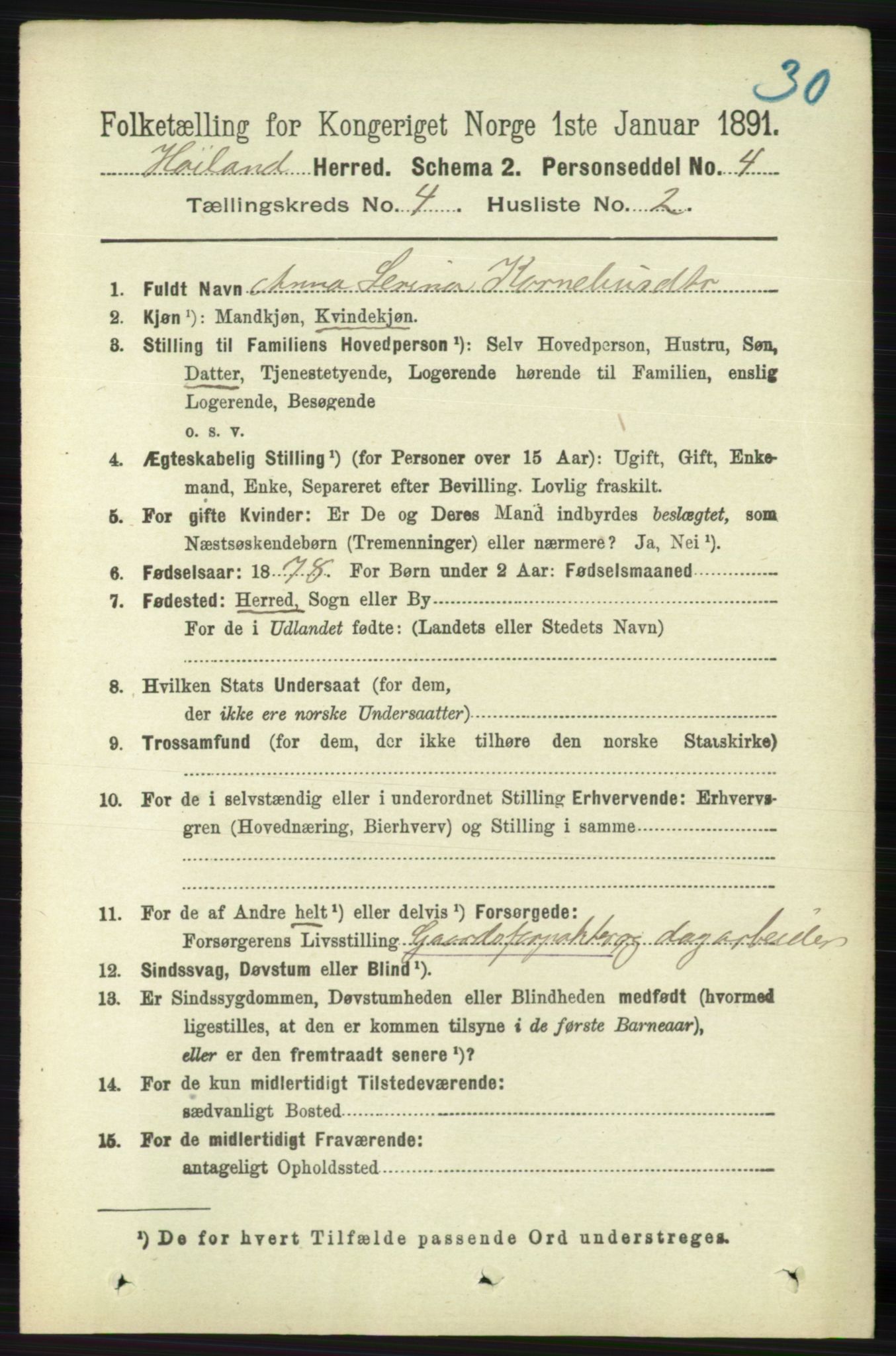 RA, 1891 census for 1123 Høyland, 1891, p. 1038