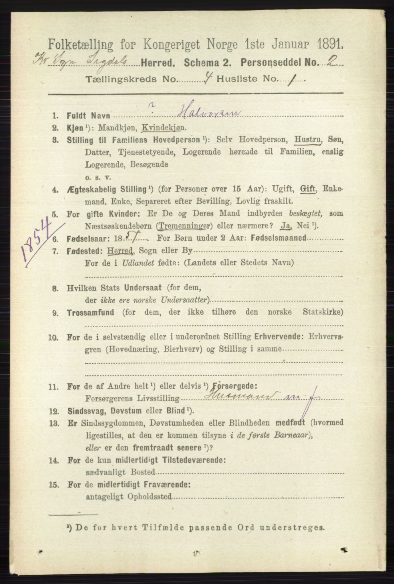 RA, 1891 census for 0621 Sigdal, 1891, p. 5997