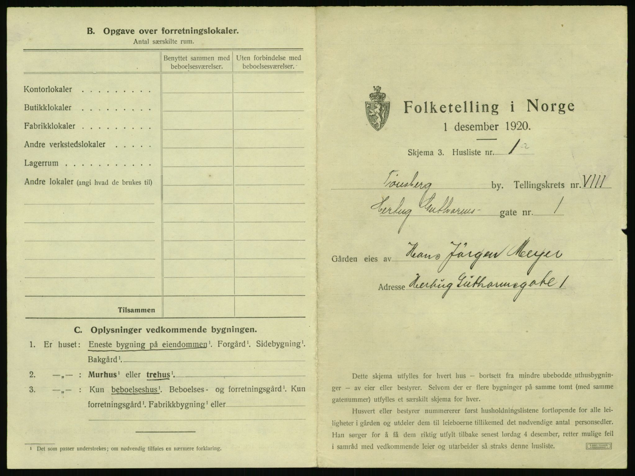 SAKO, 1920 census for Tønsberg, 1920, p. 813