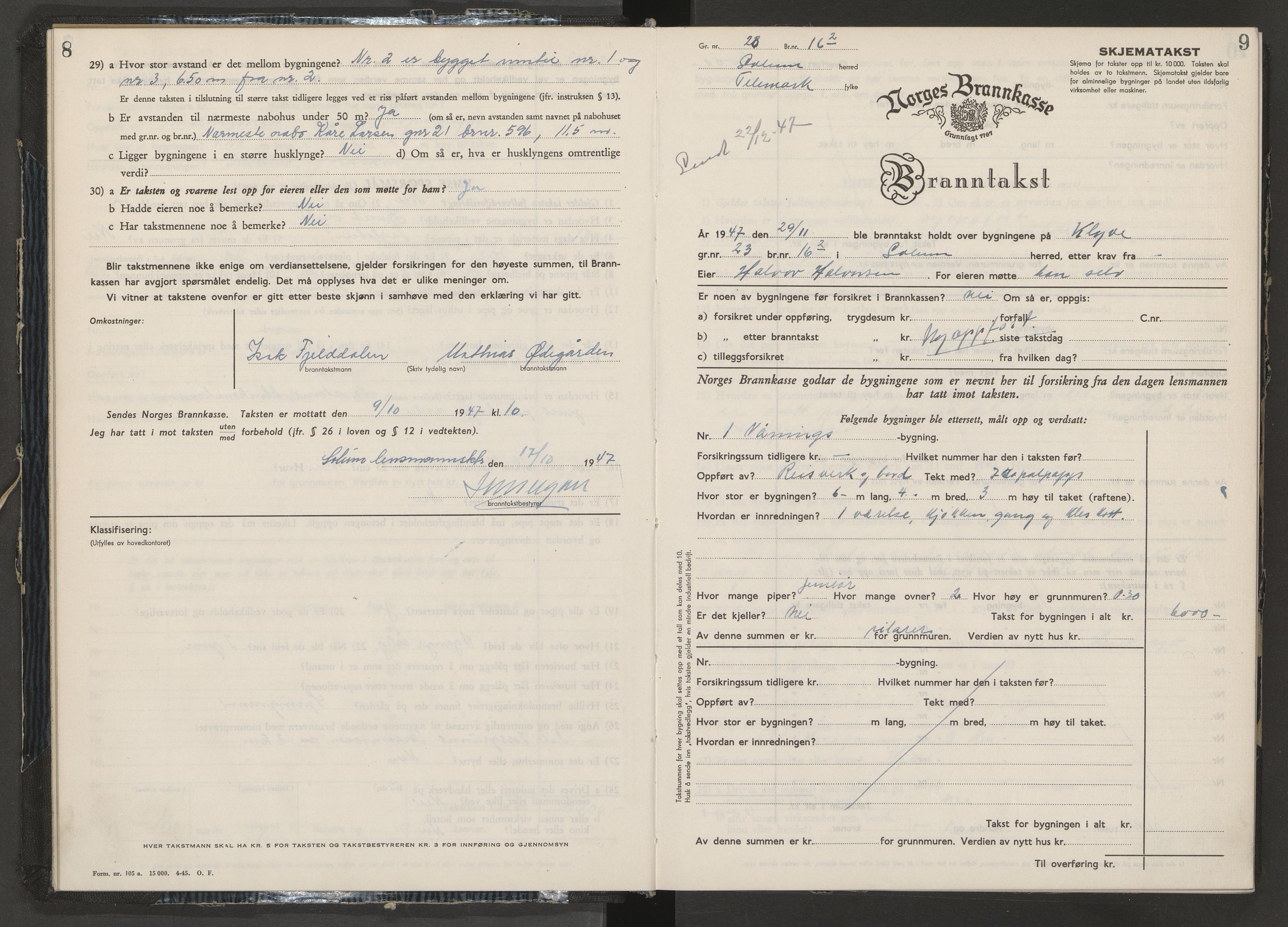 Solum lensmannskontor, AV/SAKO-A-575/Y/Yb/Ybb/L0017: Skjematakstprotokoll, 1947-1954