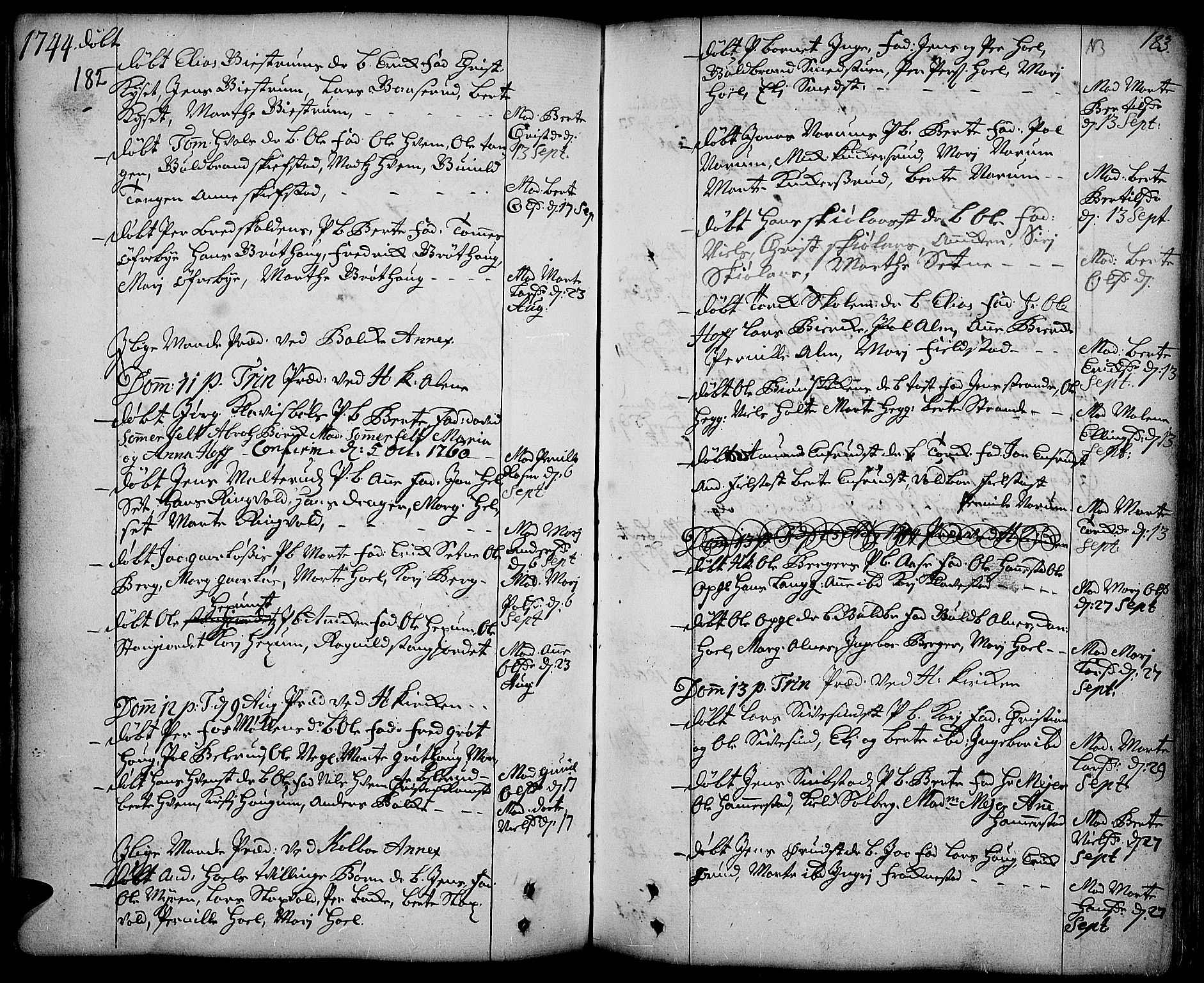 Toten prestekontor, AV/SAH-PREST-102/H/Ha/Haa/L0003: Parish register (official) no. 3, 1734-1751, p. 182-183