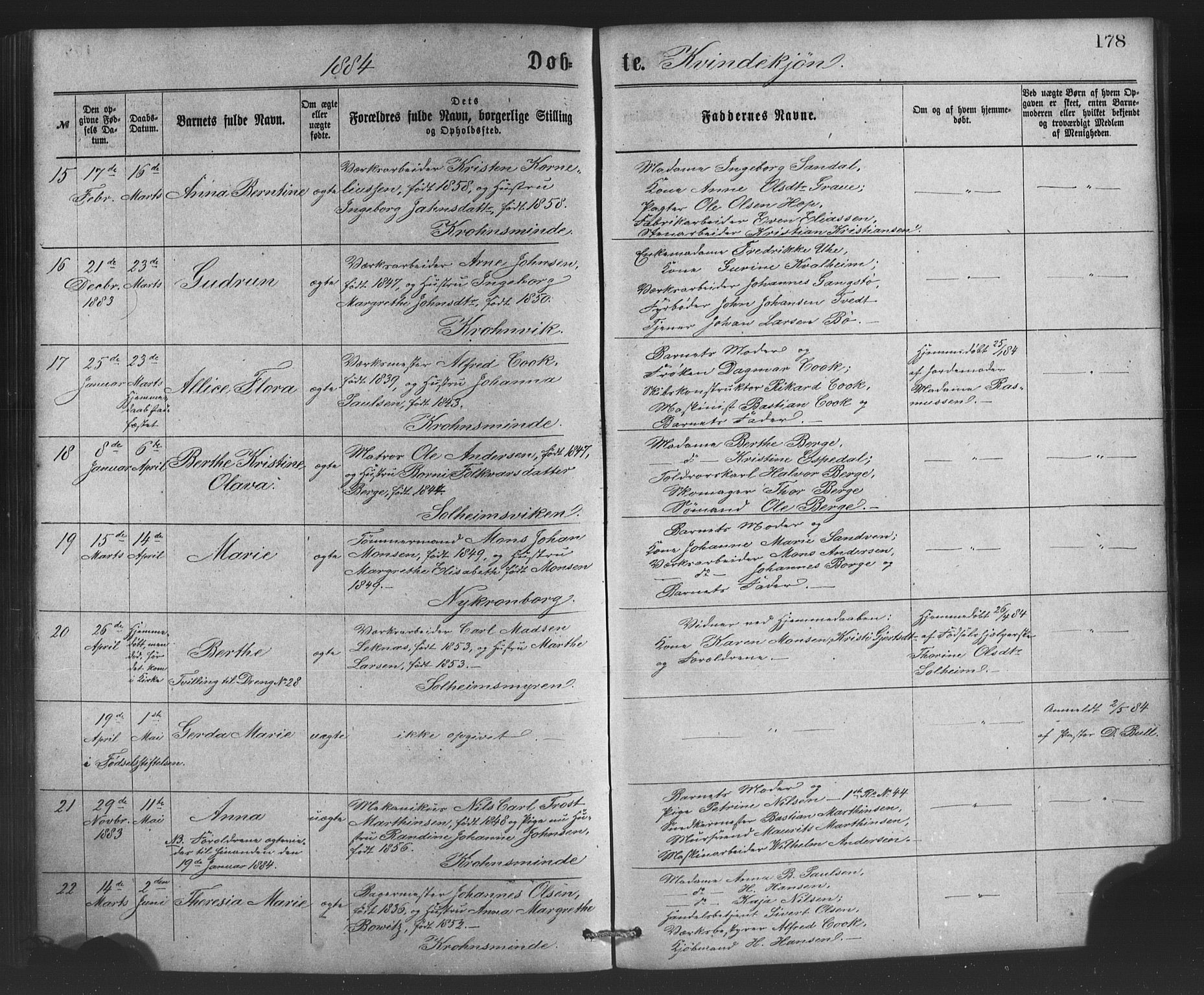 St. Jørgens hospital og Årstad sokneprestembete, AV/SAB-A-99934: Parish register (copy) no. A 4, 1873-1885, p. 178