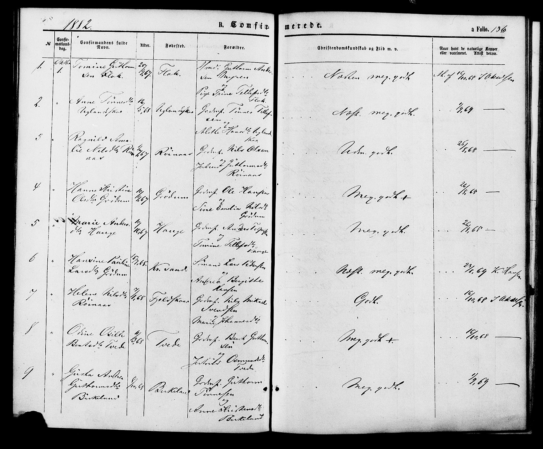 Birkenes sokneprestkontor, AV/SAK-1111-0004/F/Fa/L0004: Parish register (official) no. A 4, 1867-1886, p. 136