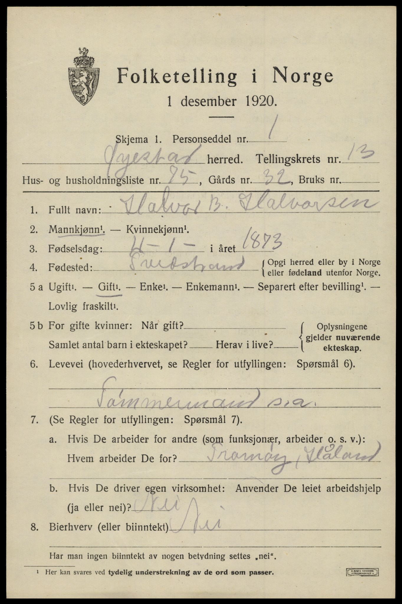 SAK, 1920 census for Øyestad, 1920, p. 8906