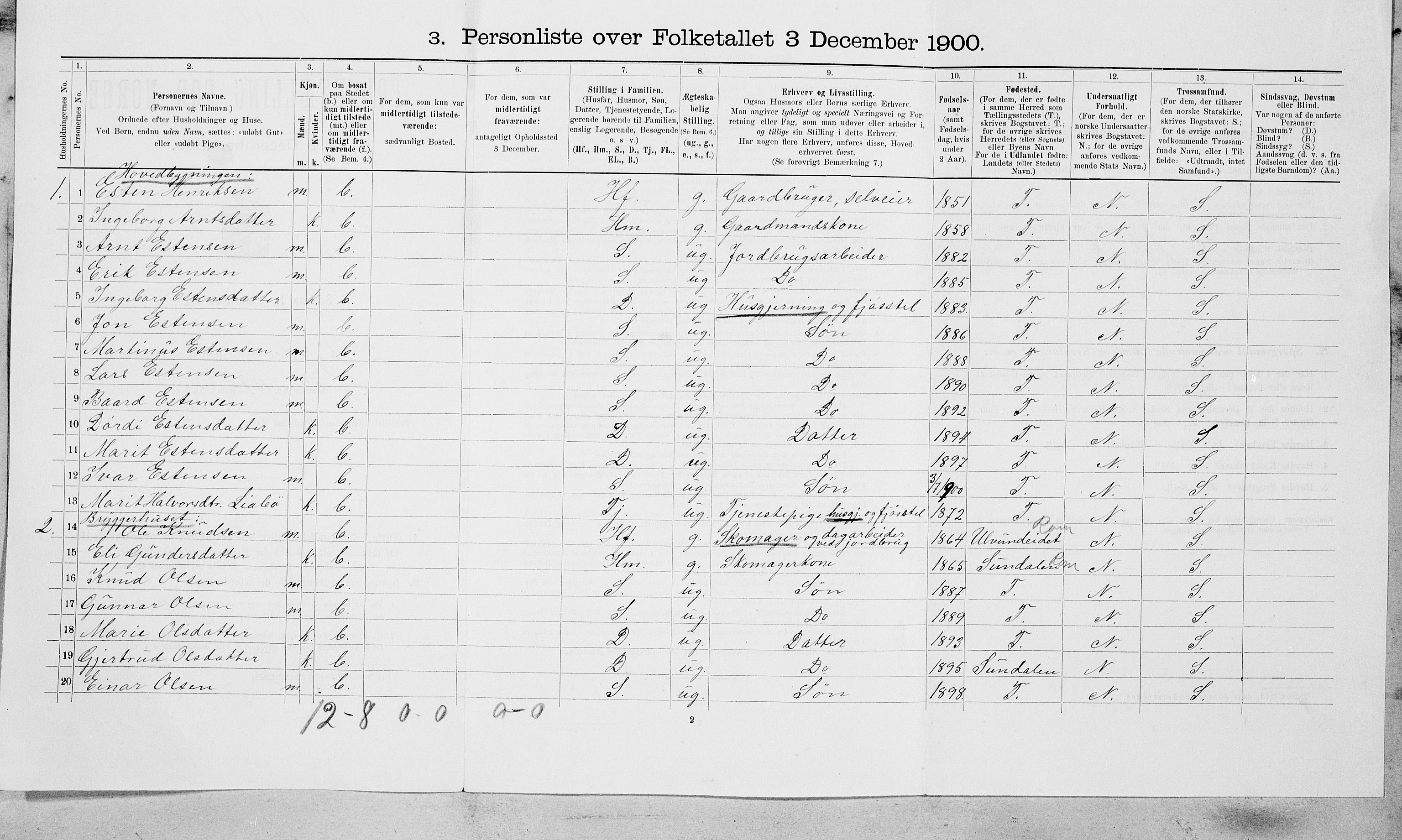 SAT, 1900 census for Oppdal, 1900, p. 843