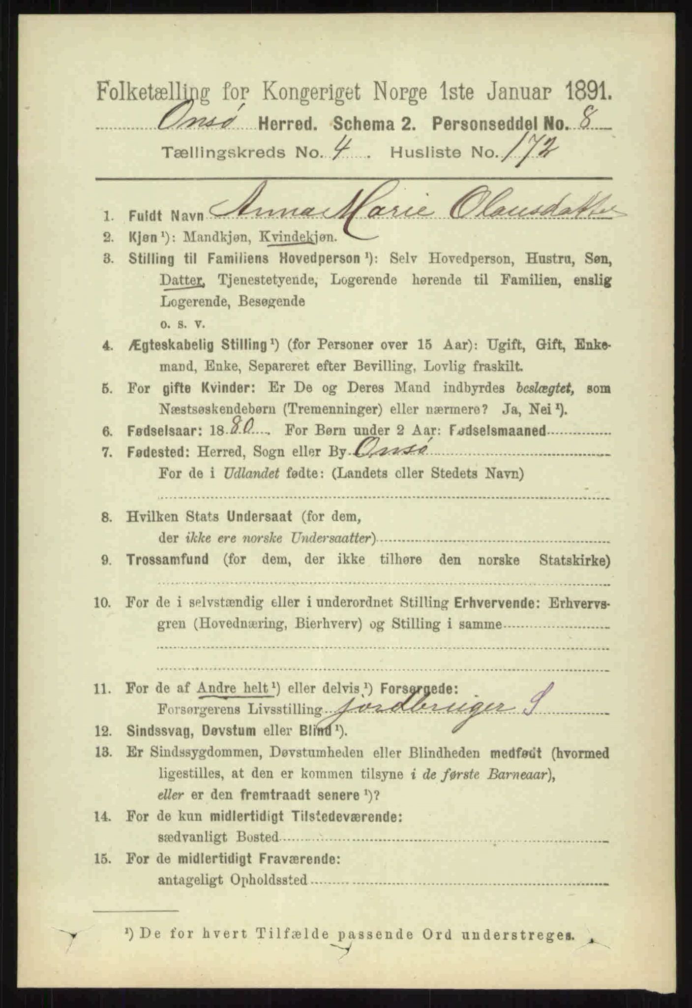 RA, 1891 census for 0134 Onsøy, 1891, p. 3695